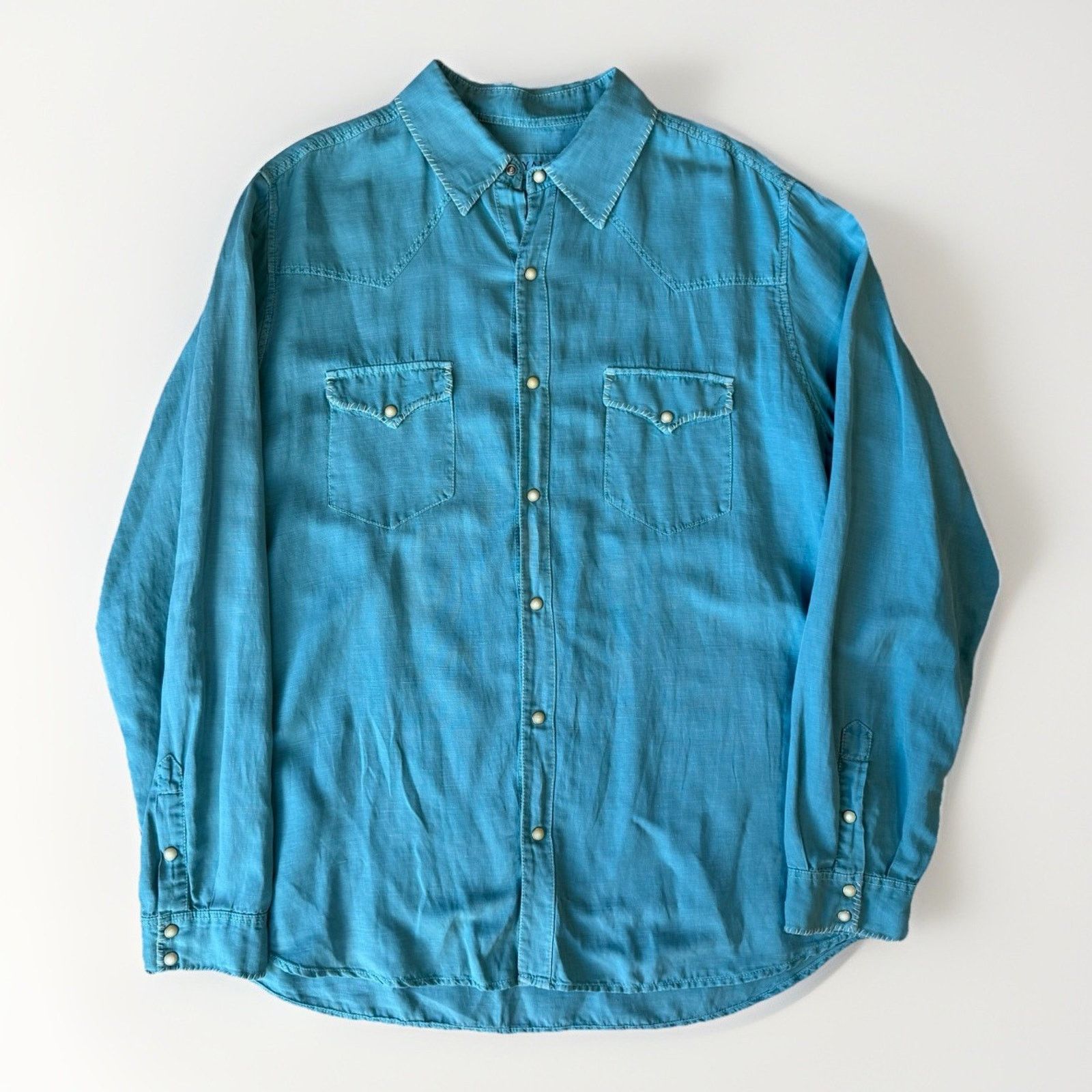 Wrangler Ryan Michael Silk Pearl Snap Shirt XL Teal Western Button Up Size US XL / EU 56 / 4 - 1 Thumbnail
