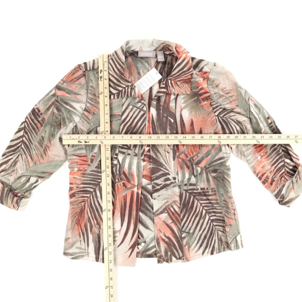 Vintage Chicos Shirt Women's Floral Palm 3/4 Sleeve Cairn Sheer 0 Vintage N/A Size XS / US 0-2 / IT 36-38 - 3 Thumbnail