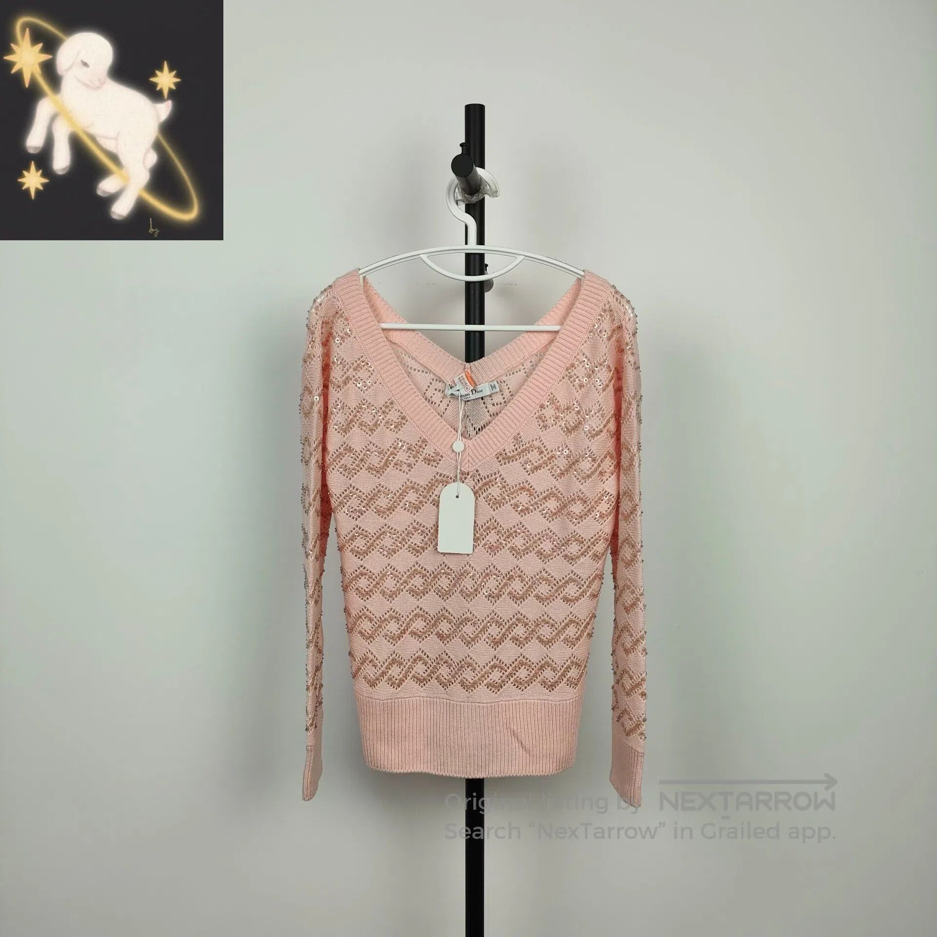 Dior Dior Pink Sequined Heavy Wool Openwork Knit Long Sleeve To Size XS / US 0-2 / IT 36-38 - 1 Thumbnail