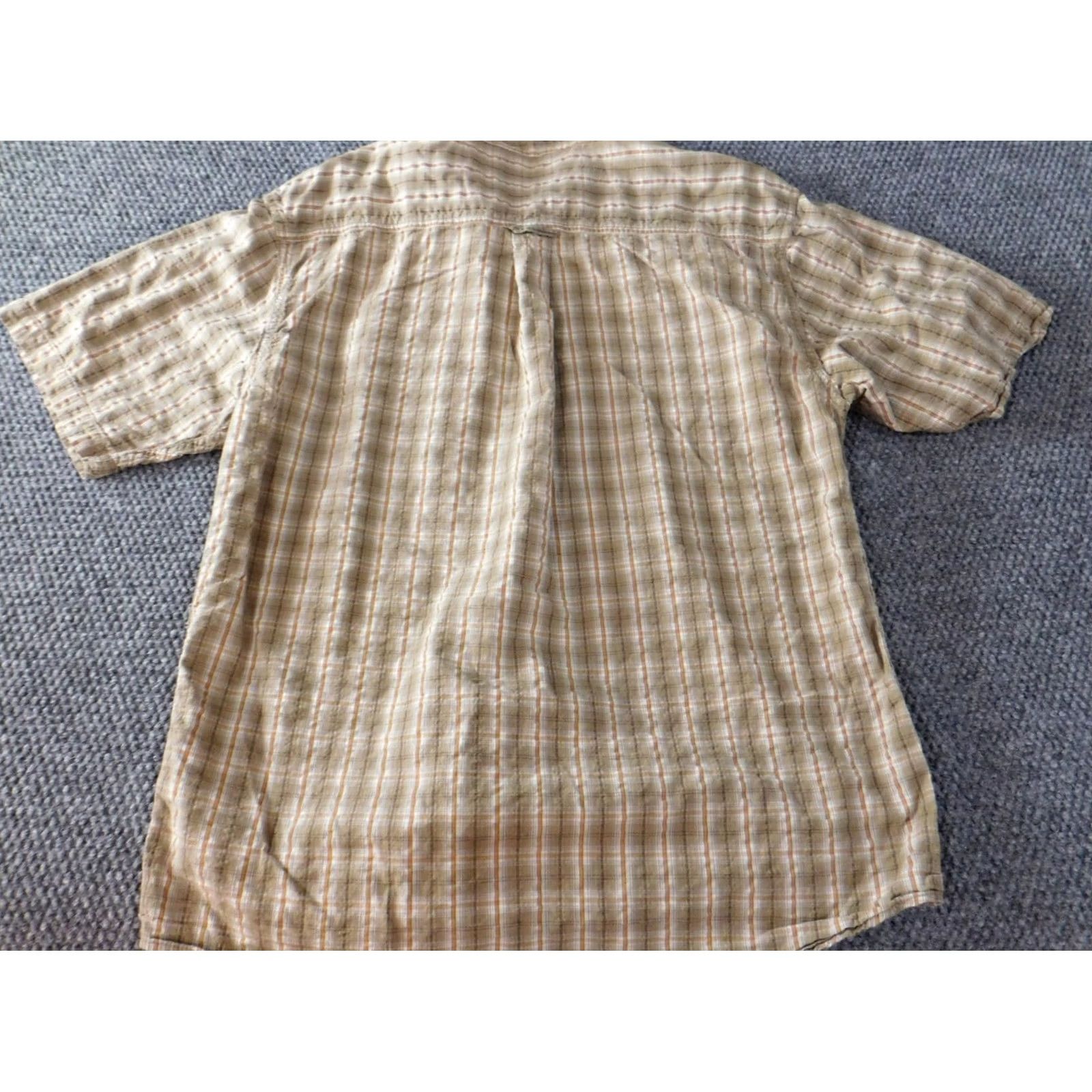 Vintage Morgan Creek Shirt Mens Medium Beige Plaid Button-Up Casual Short Sleeve Collared Knit Cotton Logo Pockets Classic Regular American Size M Size US M / EU 48-50 / 2 - 6 Thumbnail