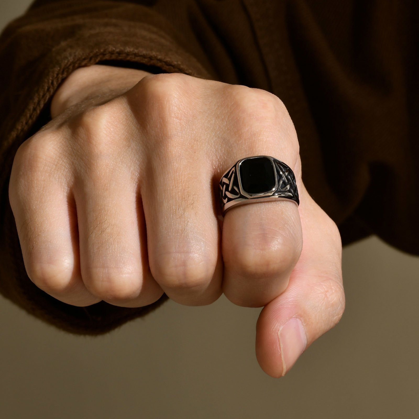 Jewelry × Vintage SIZE 10 Viking Knot Rune Geometric Square Stone Signet Ring Size ONE SIZE - 3 Thumbnail