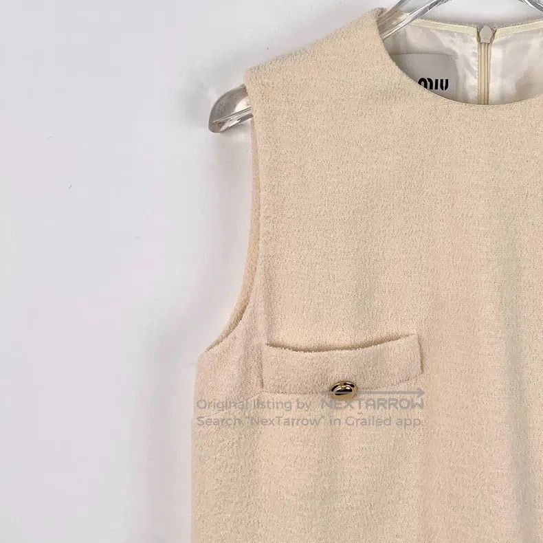 Miu Miu Miu Miu 40 Beige multi-pocket wool round neck sleeveless tw Size S / US 4 / IT 40 - 3 Thumbnail