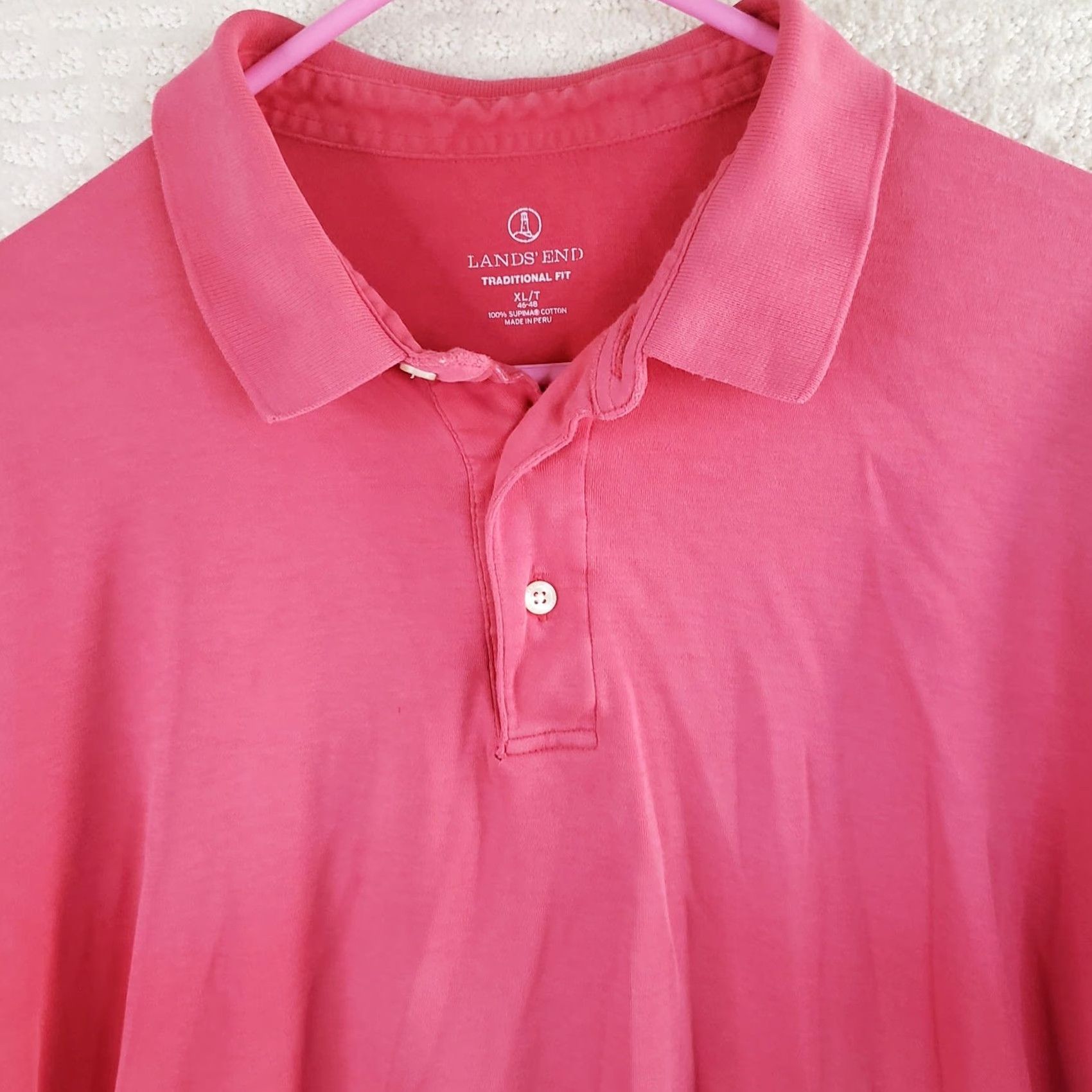 Lands' End Lands' End Polo Shirt Mens XLT Hot Pink 100% Supima Cotton Short Sleeve Solid Polo Shirt Casual Workwear Mens XLT Hot Pink Size US XL / EU 56 / 4 - 3 Thumbnail