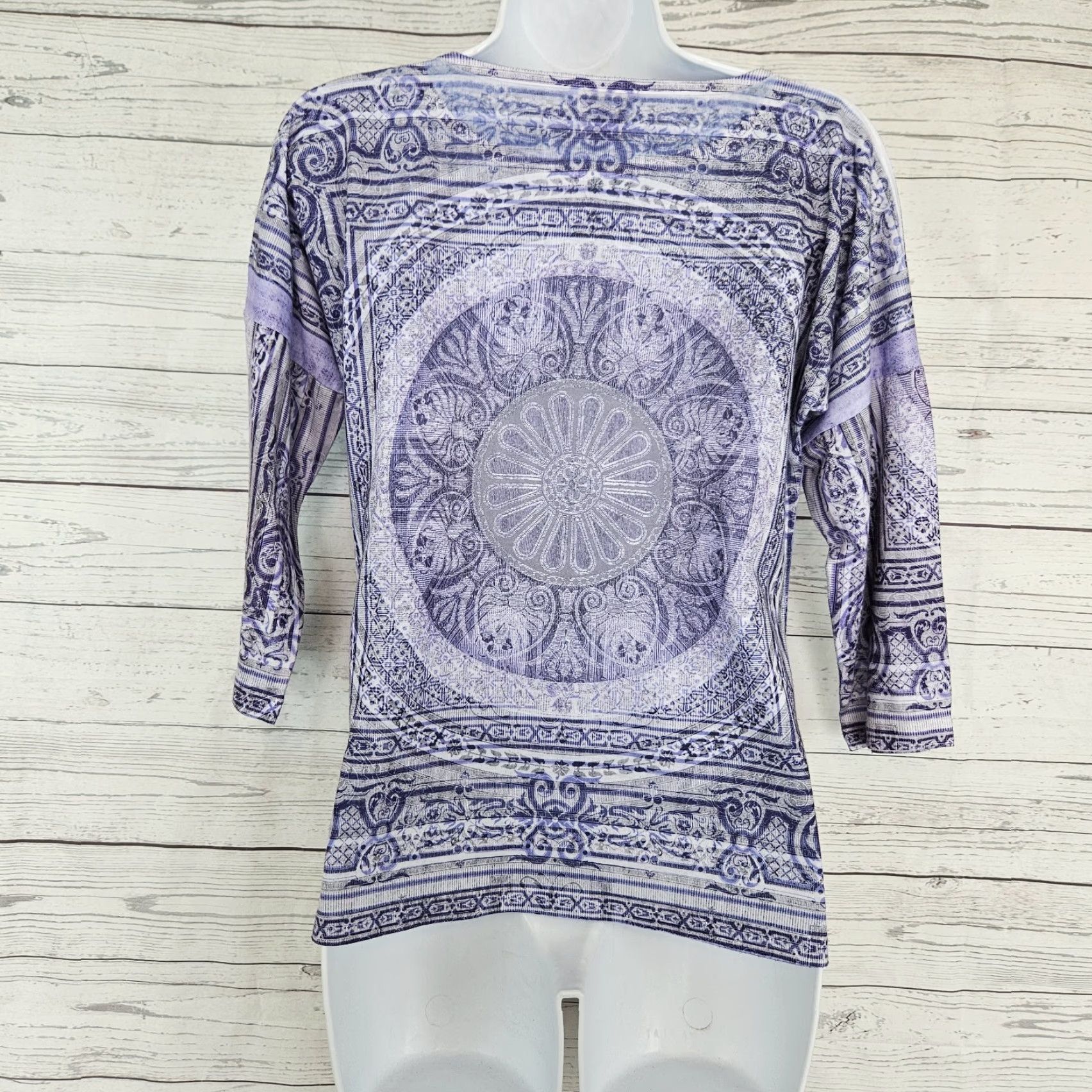 Vintage Chico's Womens Blouse Shirt 3/4 Sleeve Purple Gray Size S Small Vintage No N/A Size S / US 4 / IT 40 - 3 Thumbnail