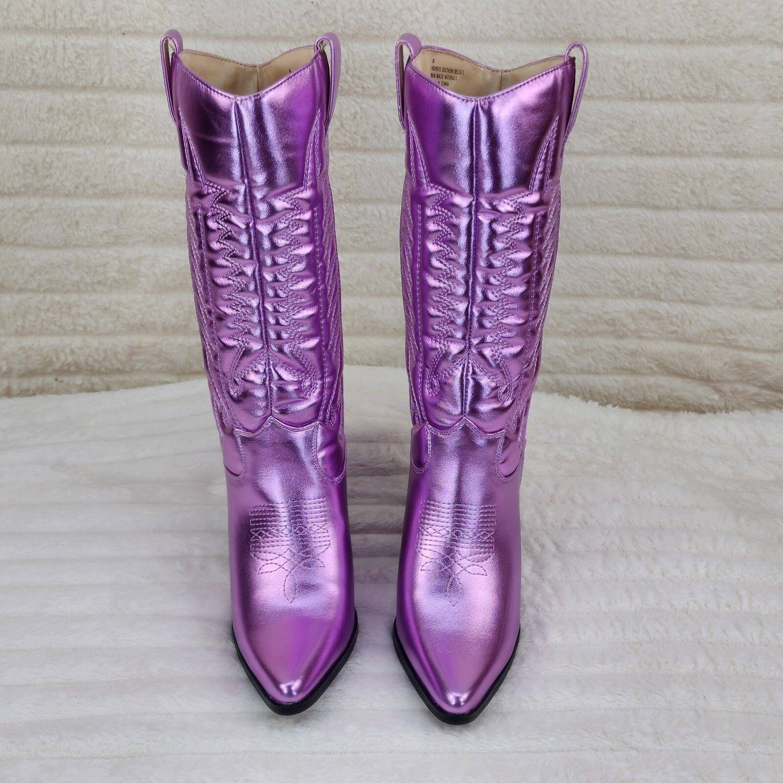Other Disco Cowgirl Metallic Lilac Purple Cowboy Knee Boots Wester Size US 6 / IT 36 - 4 Thumbnail