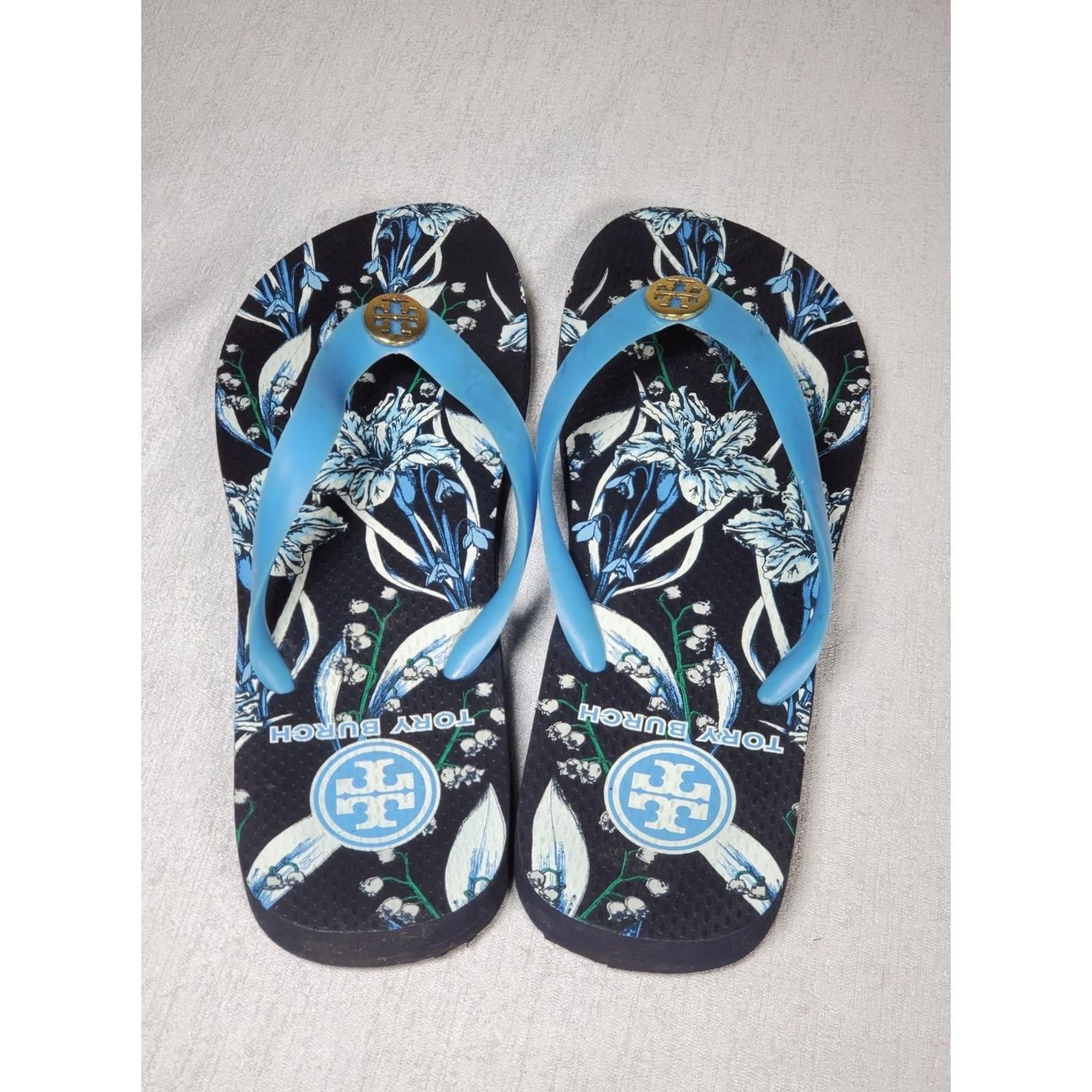 Tory Burch Tory Burch Thin Flip Flop Sandals Floral Print Gold Logo Womens US 9 M -Vintage Size US 9 / IT 39 - 6 Thumbnail