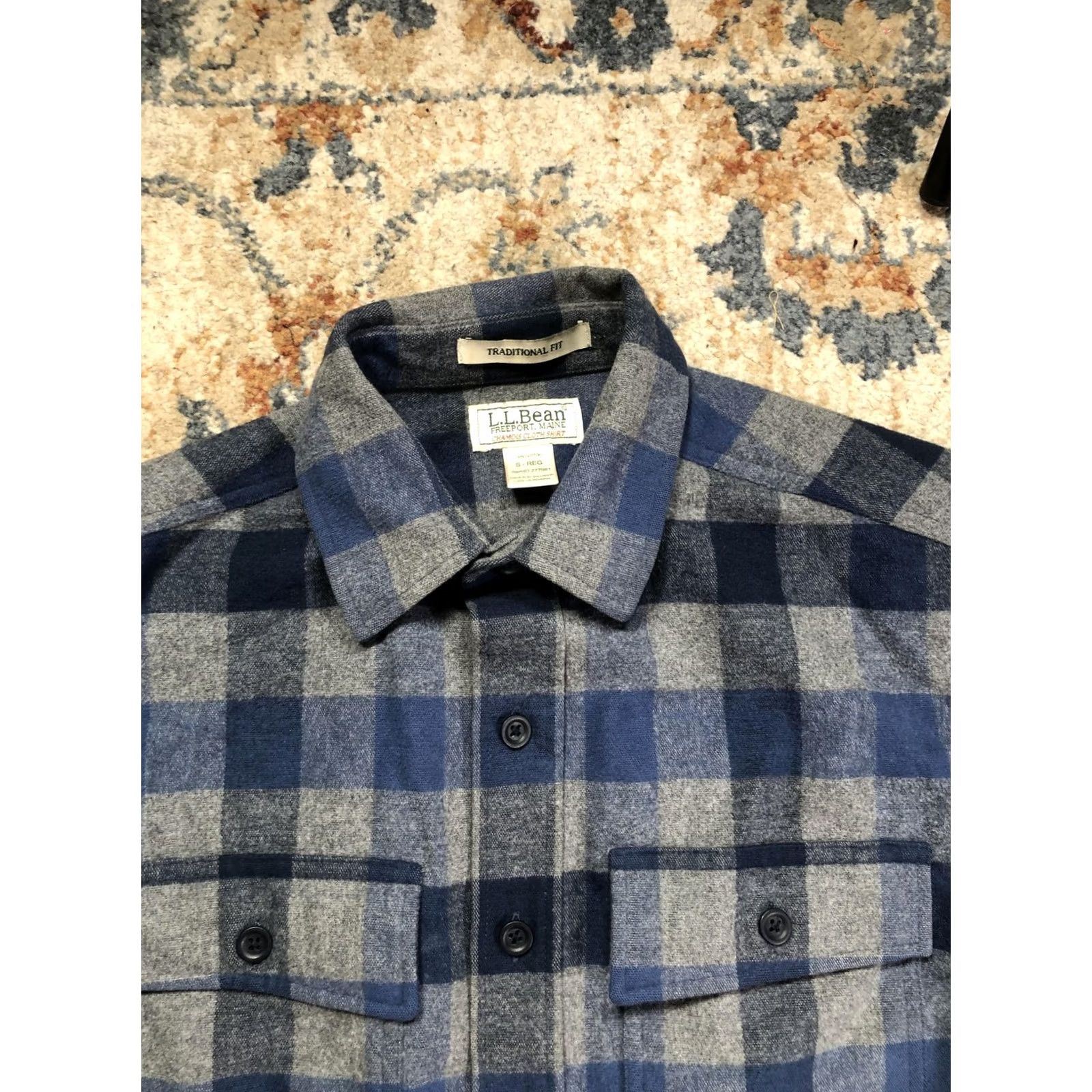 Vintage L.L. Bean Shirt Mens S Blue Plaid Flannel Button Front Long Sleeve Chamois Cotton Heavyweight Pockets Size US S / EU 44-46 / 1 - 2 Thumbnail