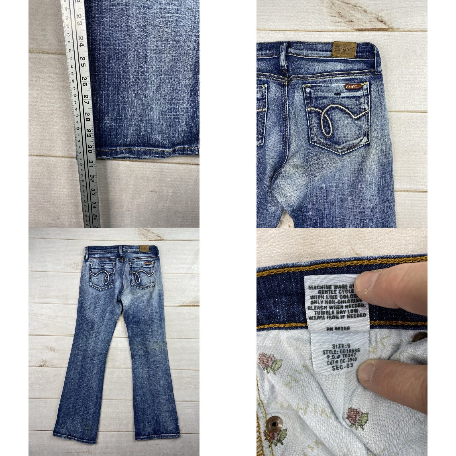 Vintage Vtg Hint Jeans Womens 9 Blue Flare Bootcut Low Rise Distressed Pockets Y2K Size 30" / US 8 / IT 44 - 8 Thumbnail