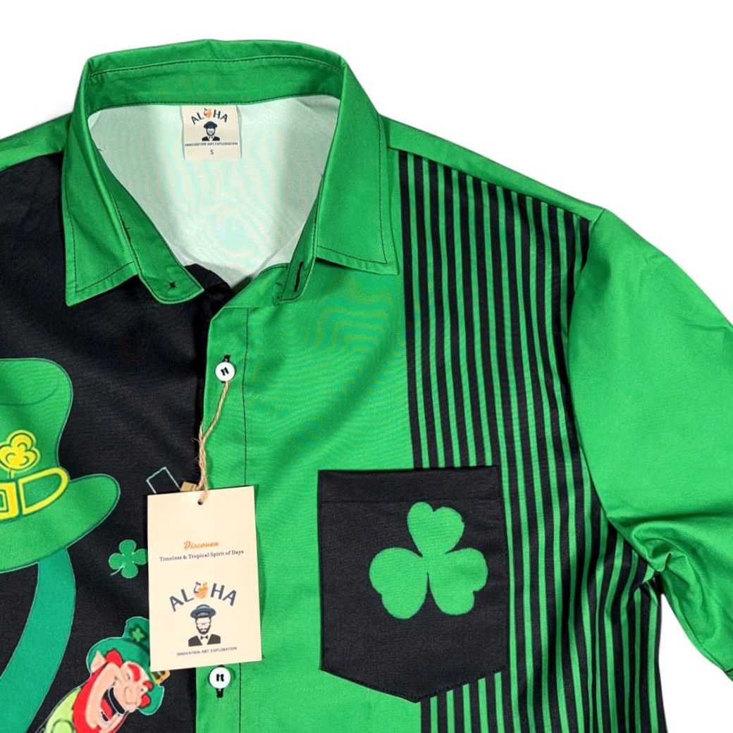ALOHAS St Patricks Day Shirt Adult SMALL Green Aloha Hawaiian Leprechaun Holiday Shirt Size US S / EU 44-46 / 1 - 2 Thumbnail
