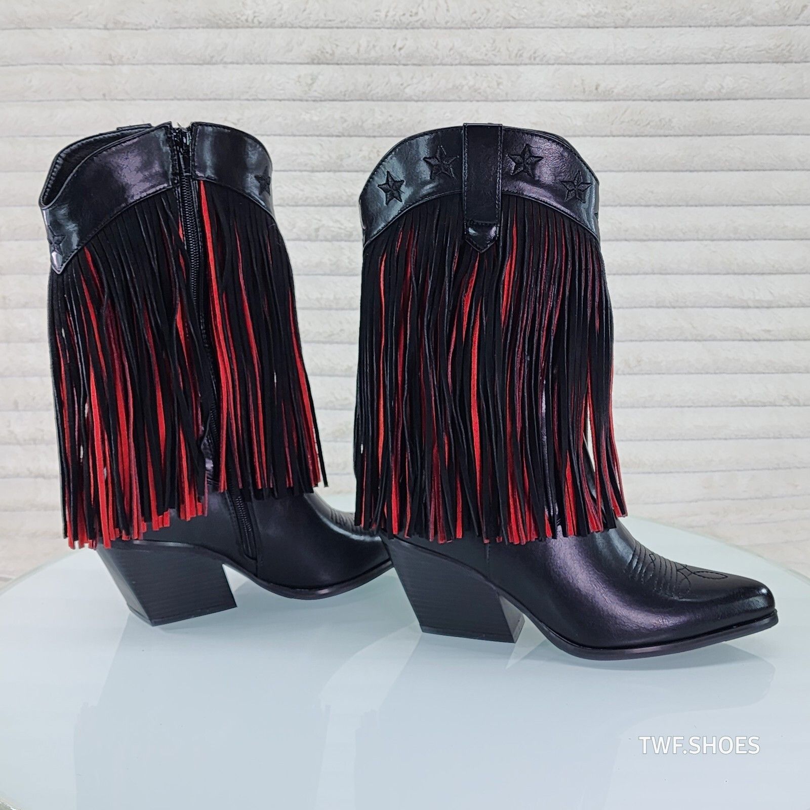 Other Dusty Roads Mid Calf Black and Red Fringe Country Western Co Size US 8.5 / IT 38.5 - 4 Thumbnail
