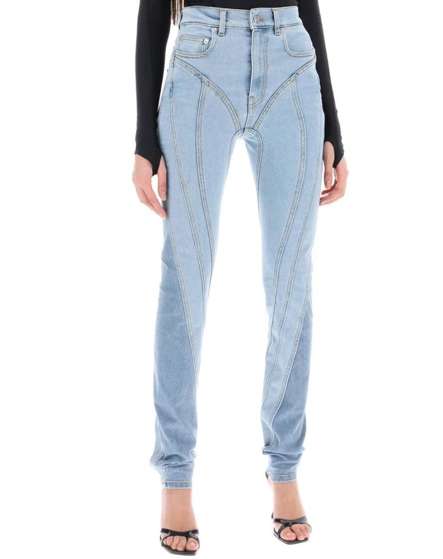 Mugler Blue Spiral Jeans Mugler Blue Bi-Material Spiral Jeans