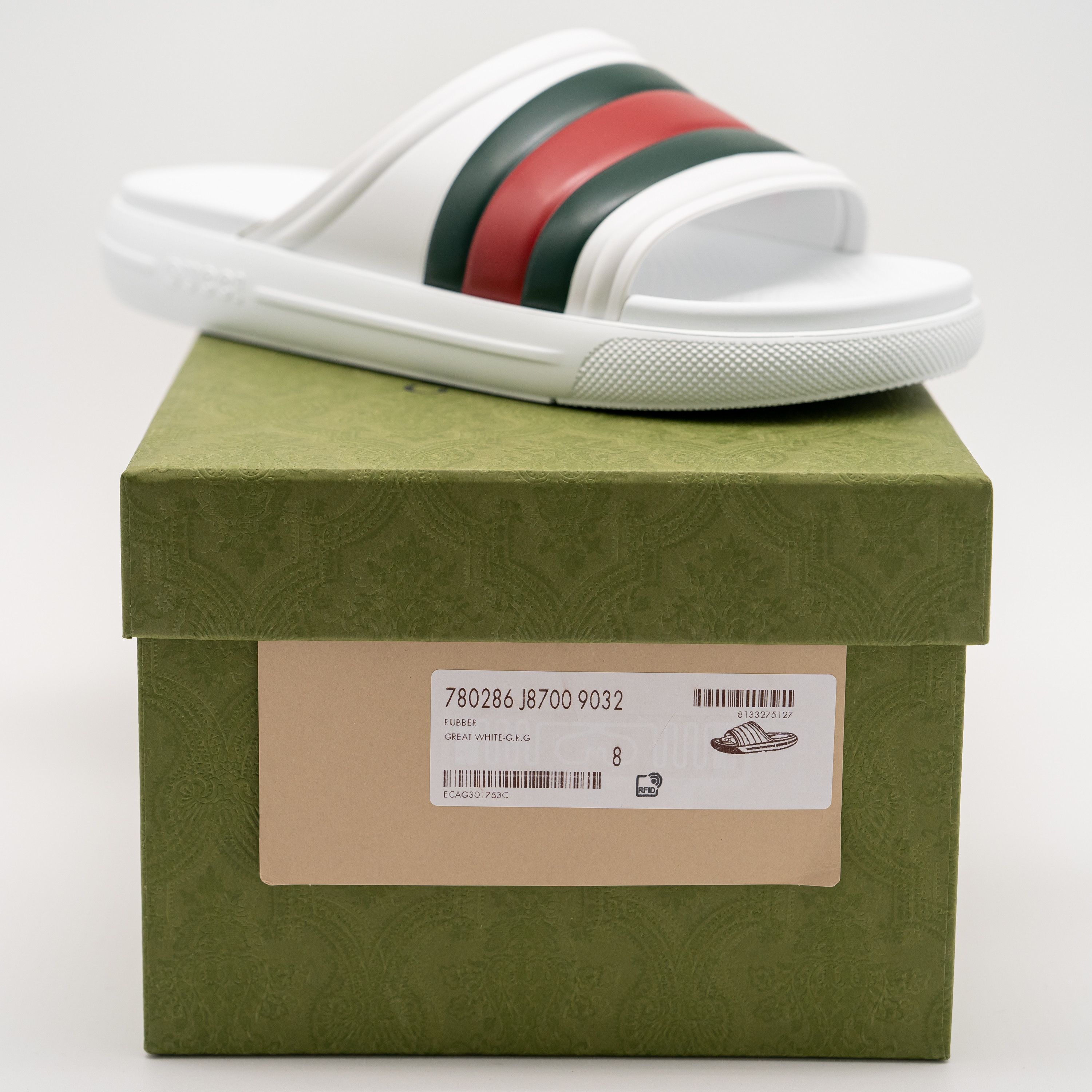 Gucci 8G 8.5 us Gucci Web Slides Sandals White Green Red Rubber Size US 8.5 / EU 41-42 - 10 Thumbnail