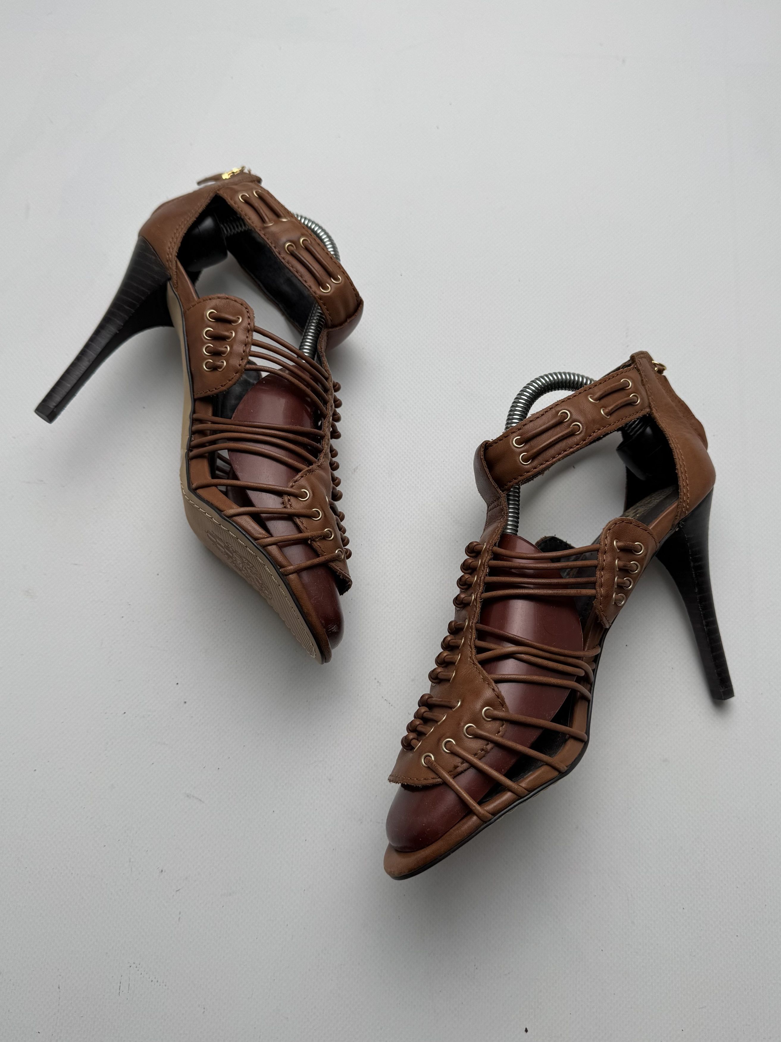 Vintage Vintage Leather Strappy Heels Lace Up High Heel Sandals E2 Size US 8.5 / IT 38.5 - 4 Thumbnail