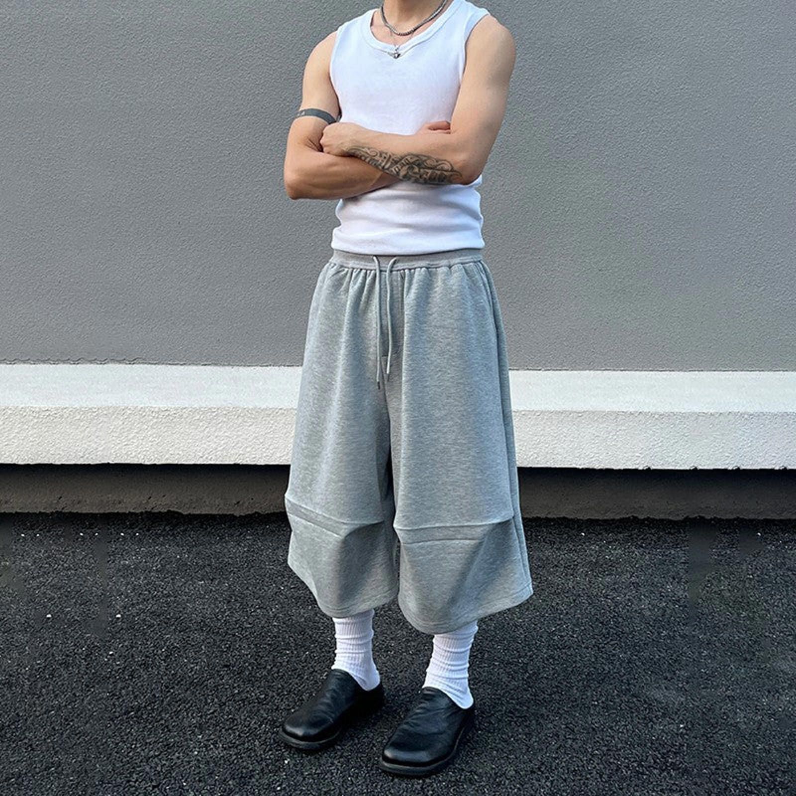 Men's Gray Sweat Wide Long Shorts