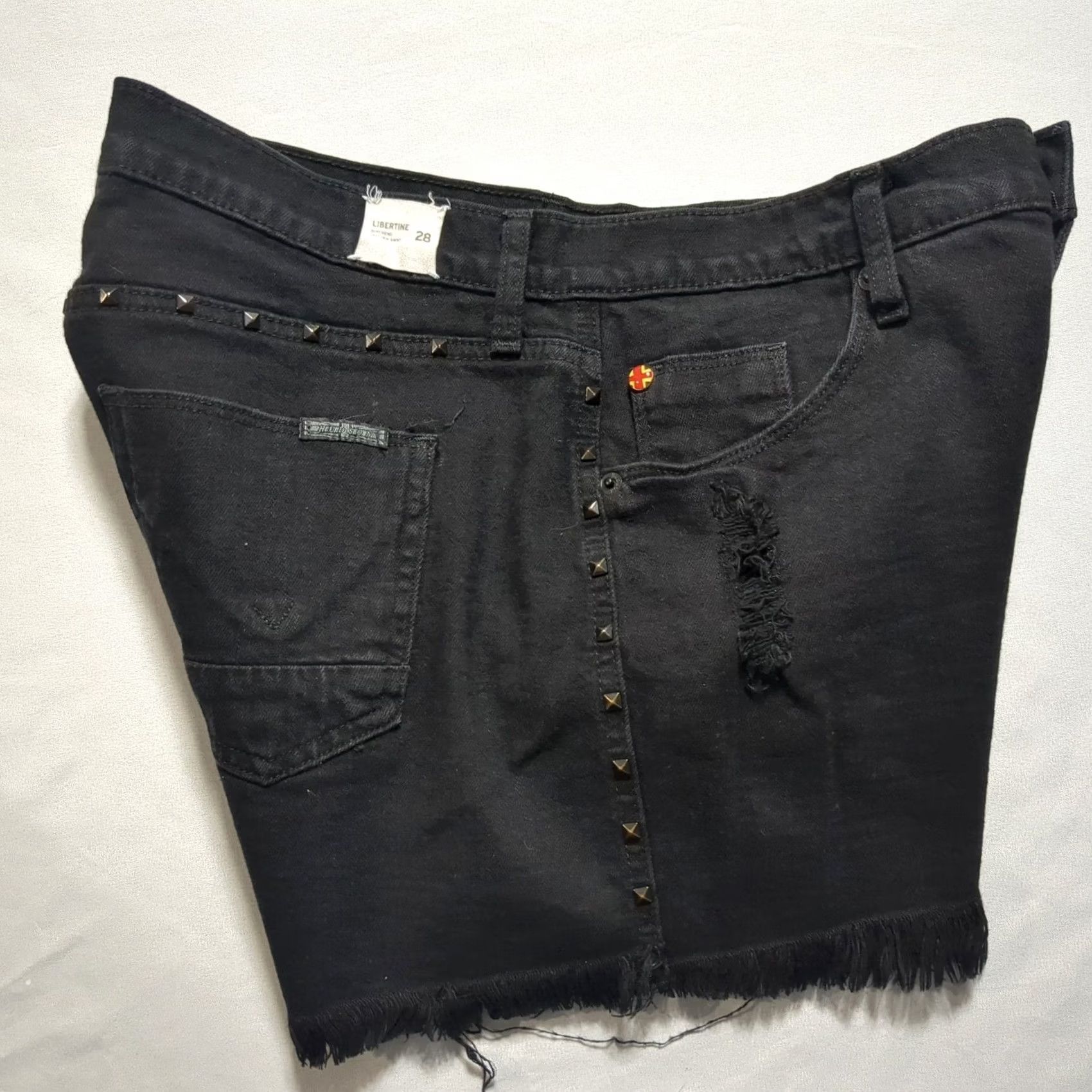 Hudson Hudson Libertine Boyfriend Distressed Black Denim Shorts 28 USA Size 24" / US 00 / IT 34 - 2 Thumbnail