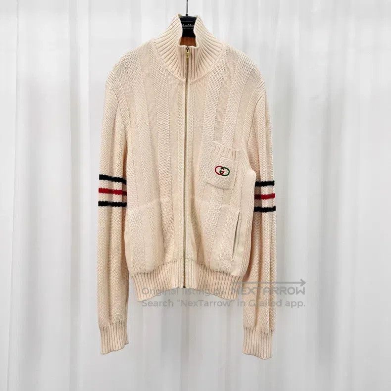 Gucci Embroidered double G college-style knitted zipper co