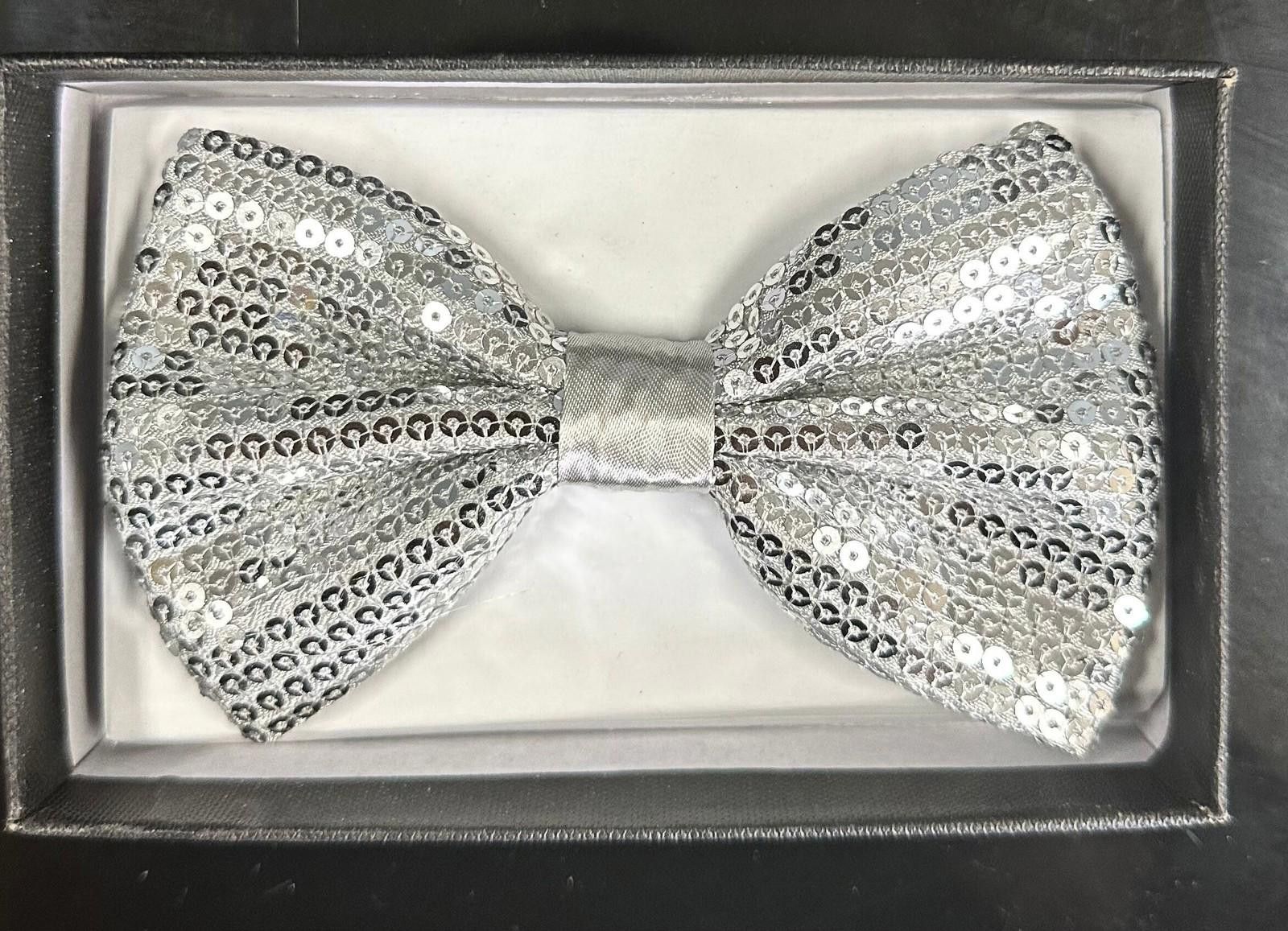 Sterling Silver Sequins Fabric Bow Tie SILVER Adult Unisex Size ONE SIZE - 1 Preview