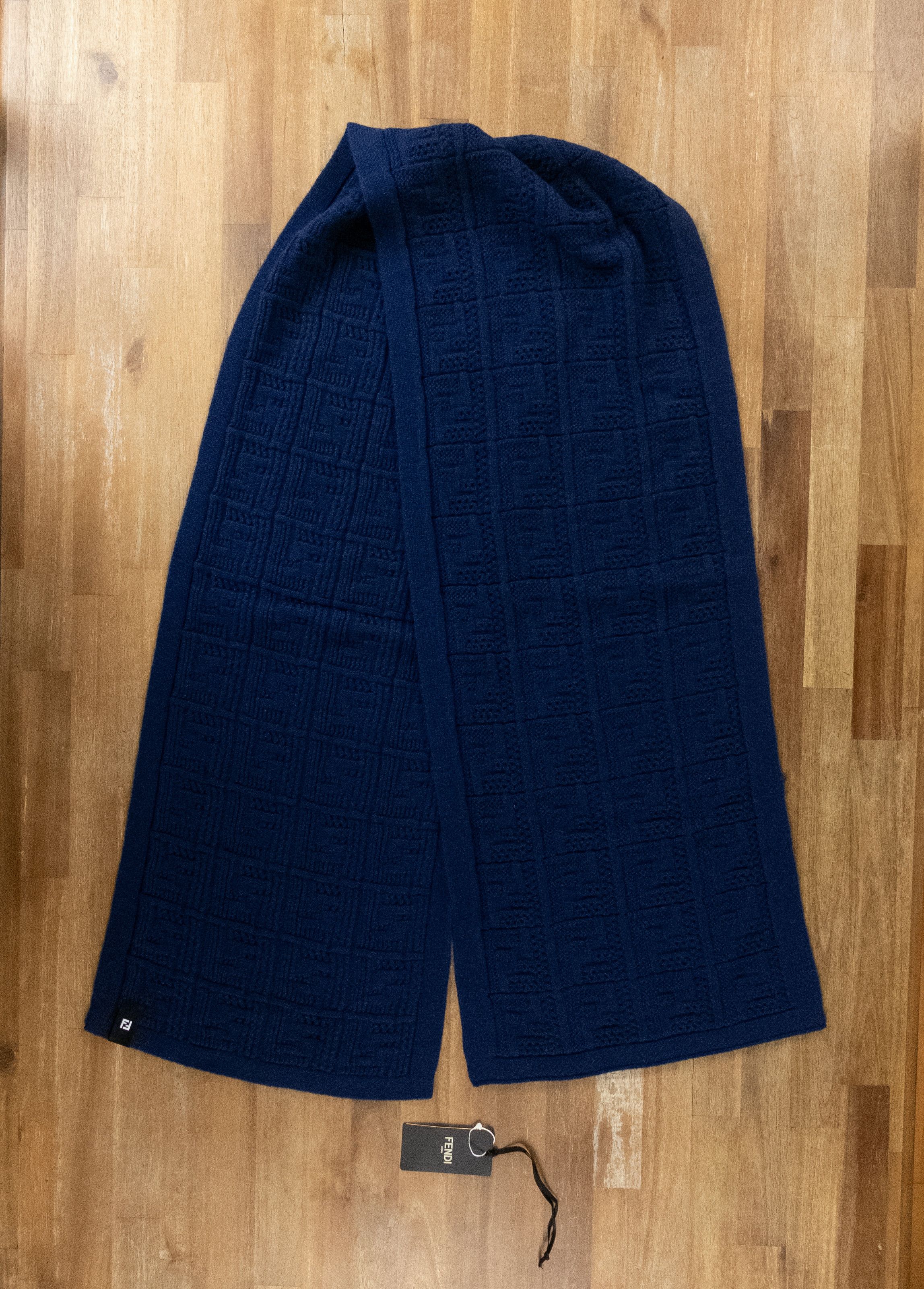 Fendi FENDI blue FF logo knit wool cashmere scarf authentic q Size ONE SIZE - 1 Thumbnail