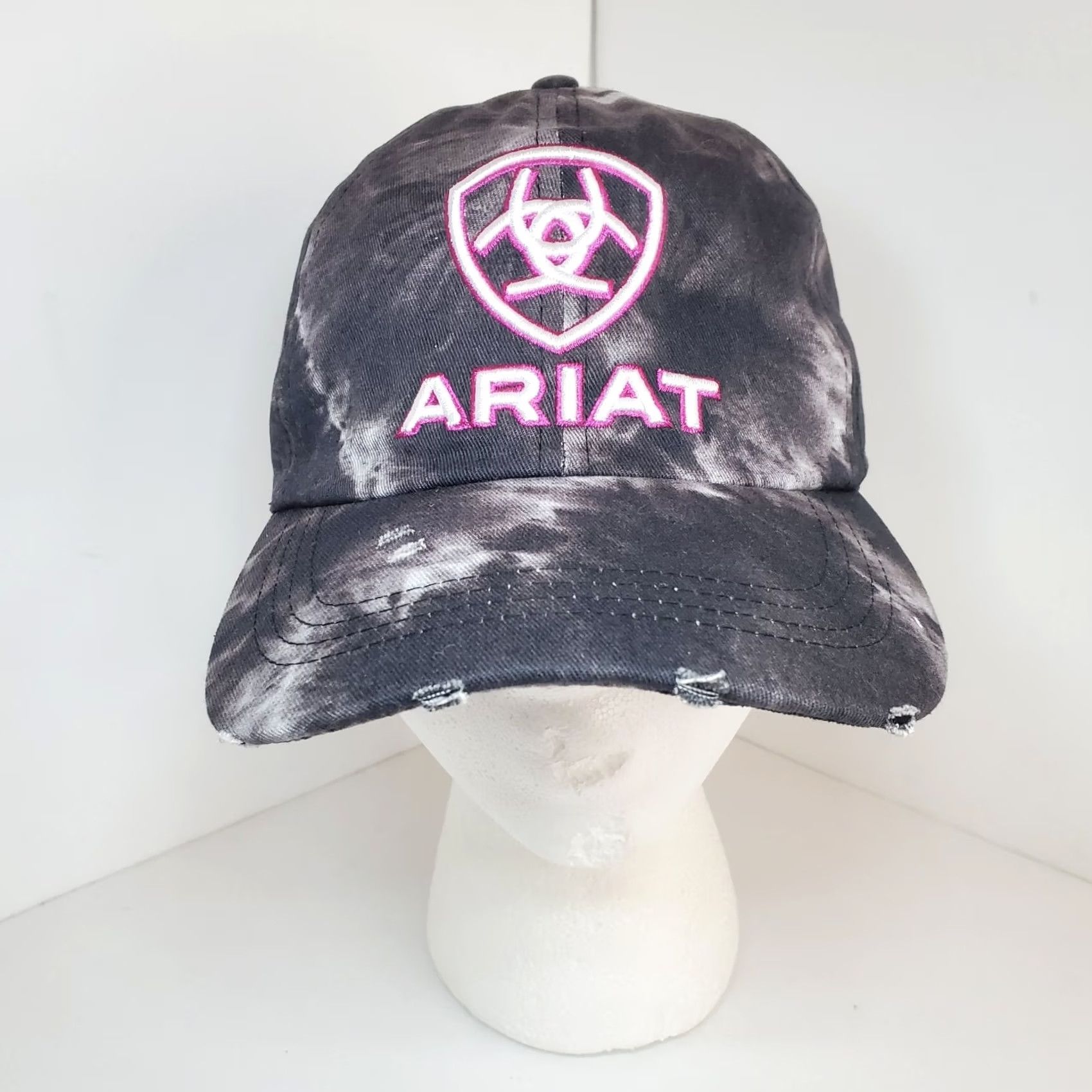 Ariat Ariat x Ponyflo Womens Baseball Cap Adjustable Tie Dye Black Pink Logo Embroidered Cap Women's Hats Size ONE SIZE - 4 Thumbnail