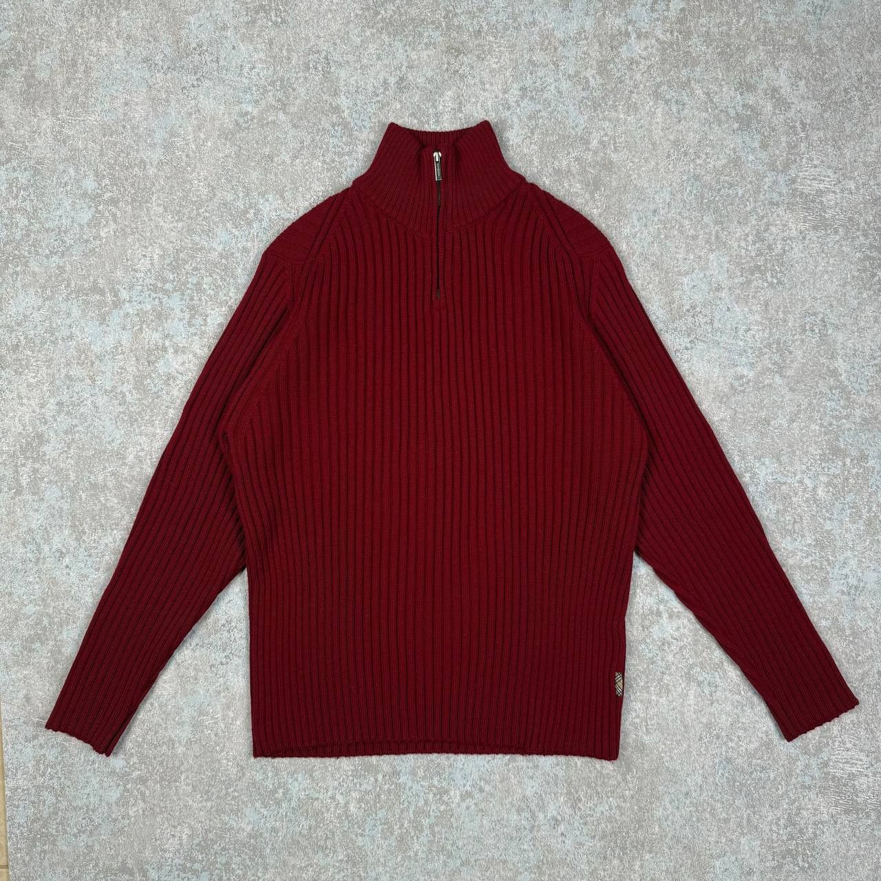 Burberry Burberry Red Knit Ribbed 1/4 Zip Sweater Size XS / US 0-2 / IT 36-38 - 1 Thumbnail