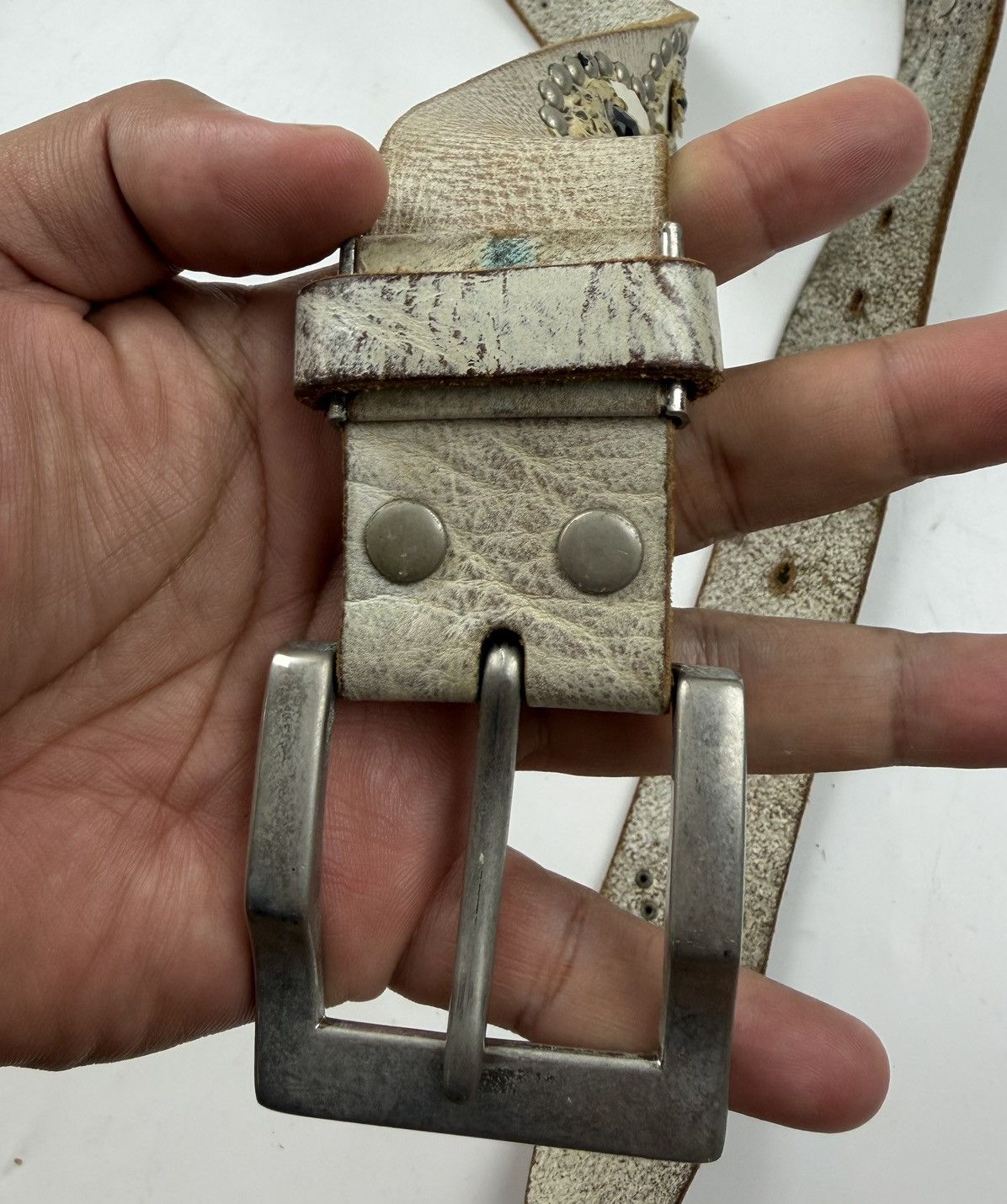 Japanese Brand distressed studded leather belt tc54 Size 34 - 6 Thumbnail