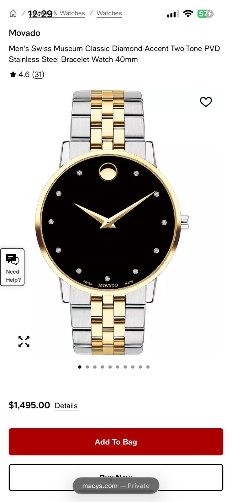 Movado Men's Swiss Museum Classic Diamond-Accent Two-Tone Size 40 - 4 Thumbnail