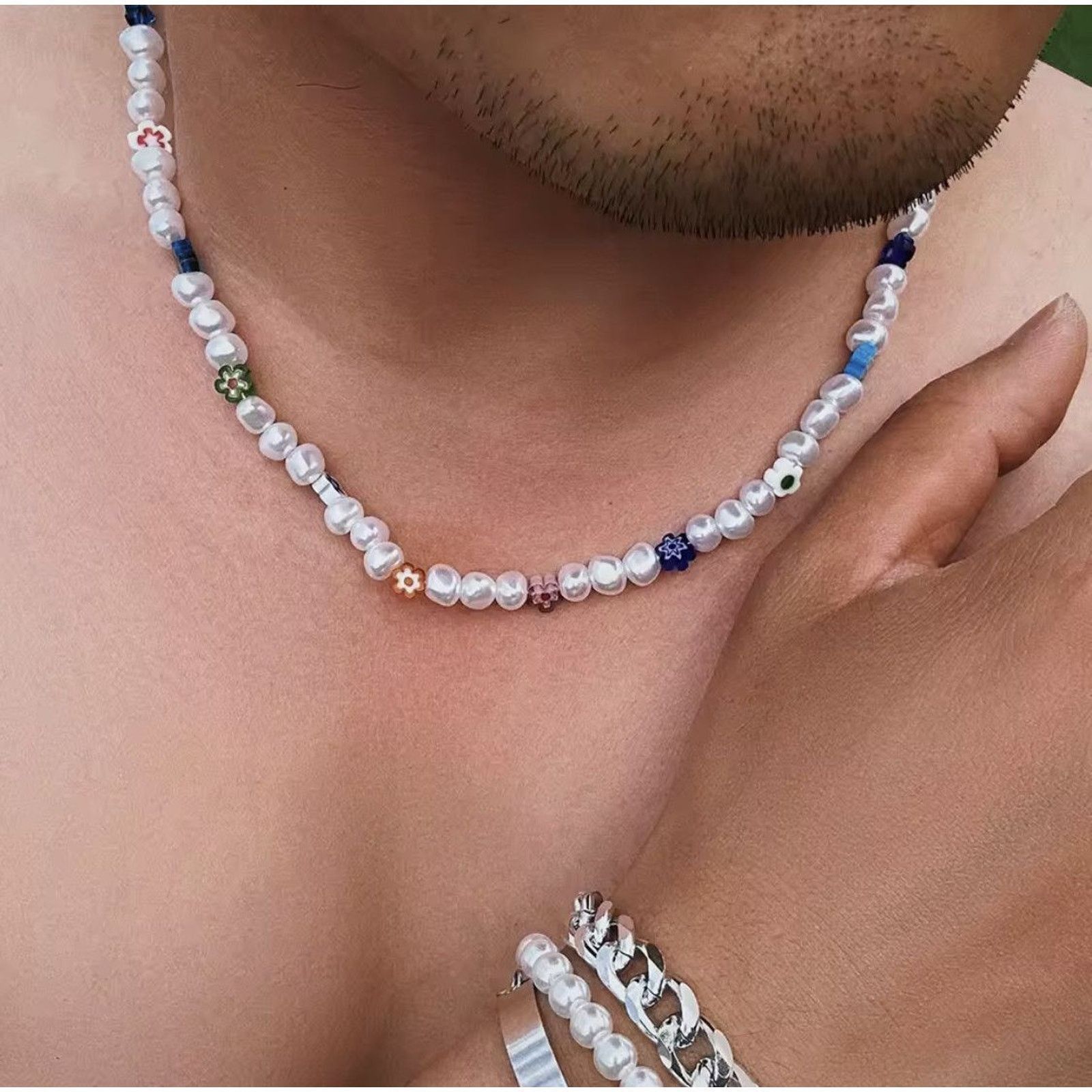 Jewelry Pearl Choker Flower Necklace Y2K Fashion Size ONE SIZE - 6 Thumbnail