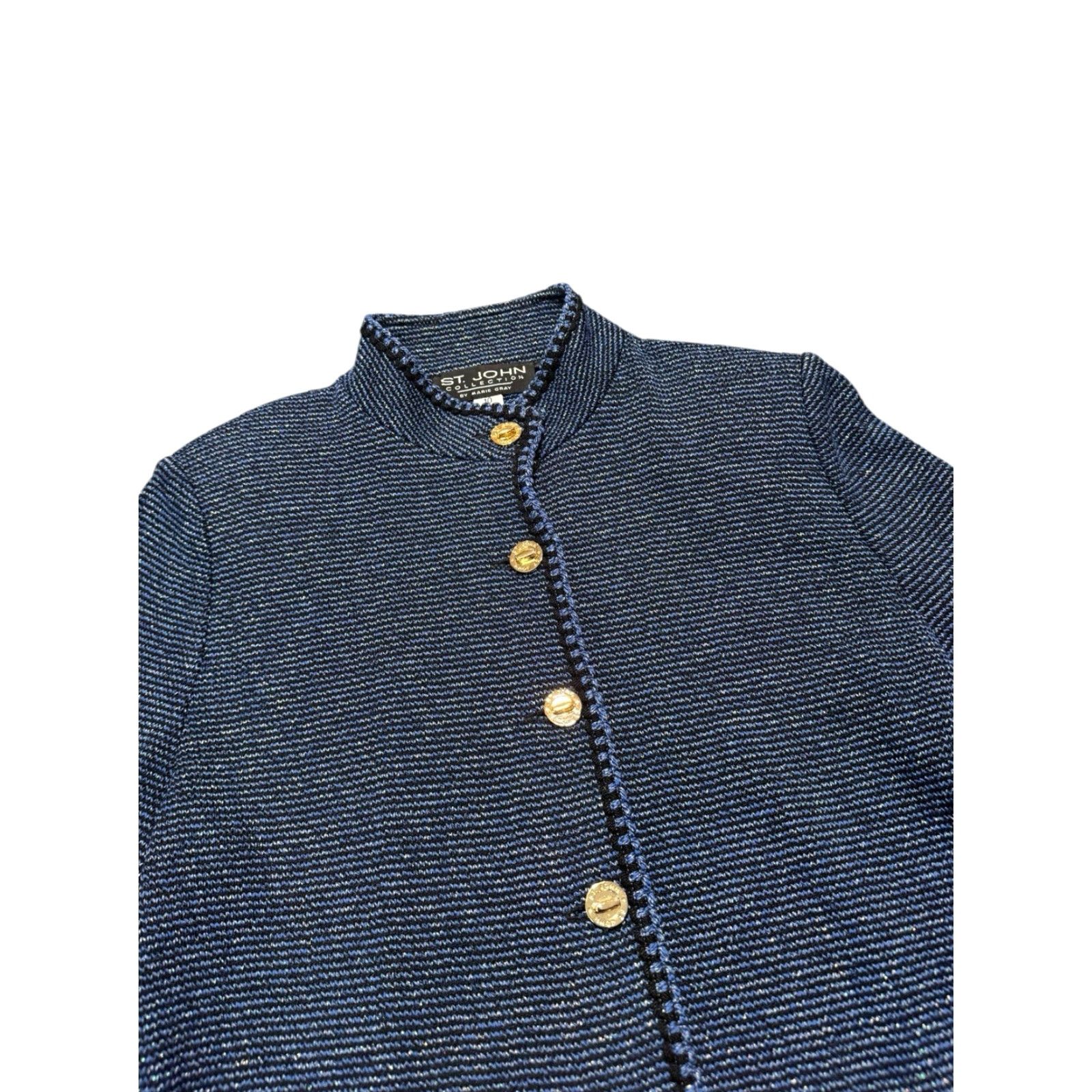 St. John St. John Collection Marie Gray Knit Jacket Black Blue Marled Gold Logo Buttons Size 10 Jacket Women Regular Knit Wool Front Button Vintage No Size L / US 10 / IT 46 - 5 Thumbnail