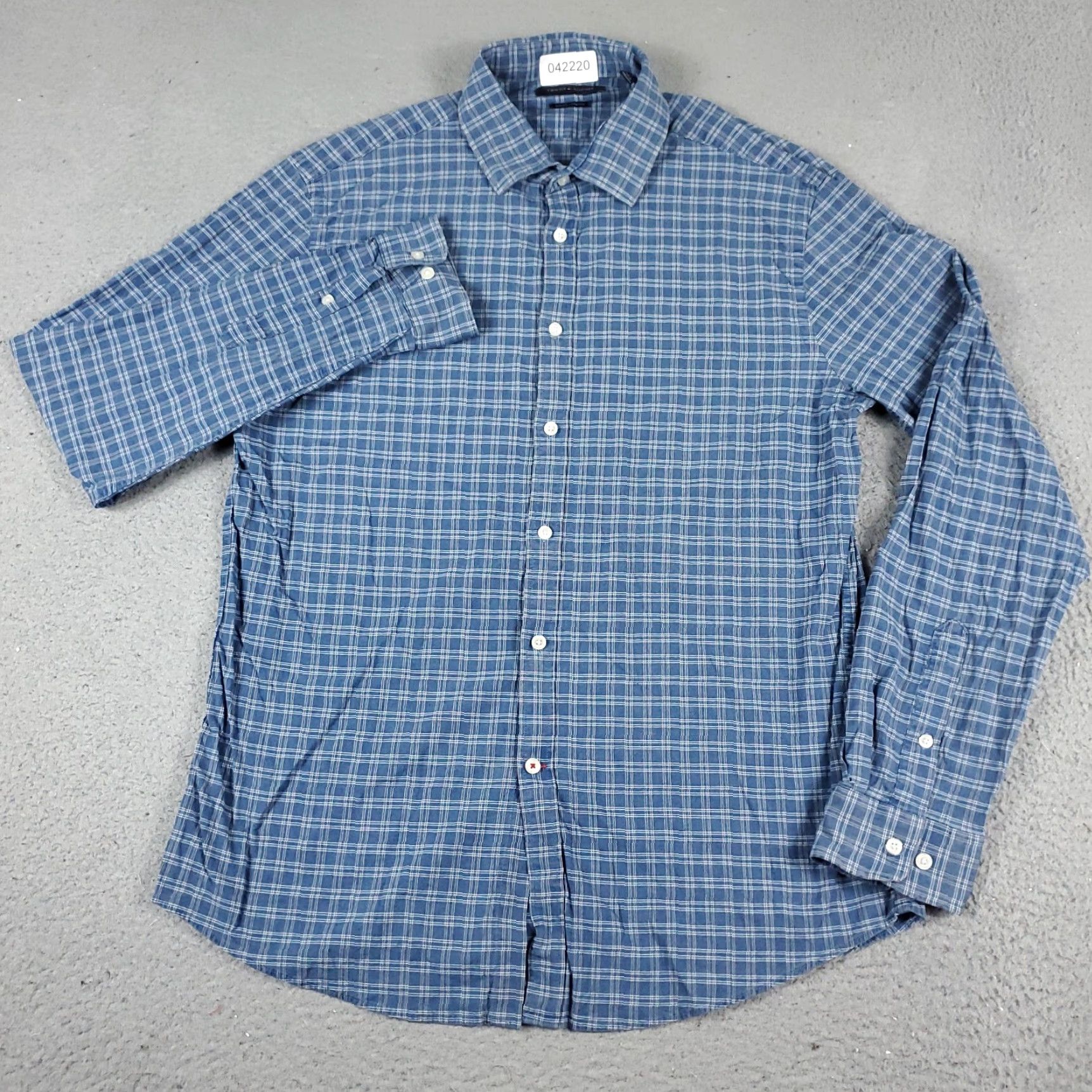 Tommy Hilfiger Tommy Hilfiger Blue Plaid Button-Up Shirt Men's Large Long Sleeve Casual Modern Size US L / EU 52-54 / 3 - 2 Thumbnail