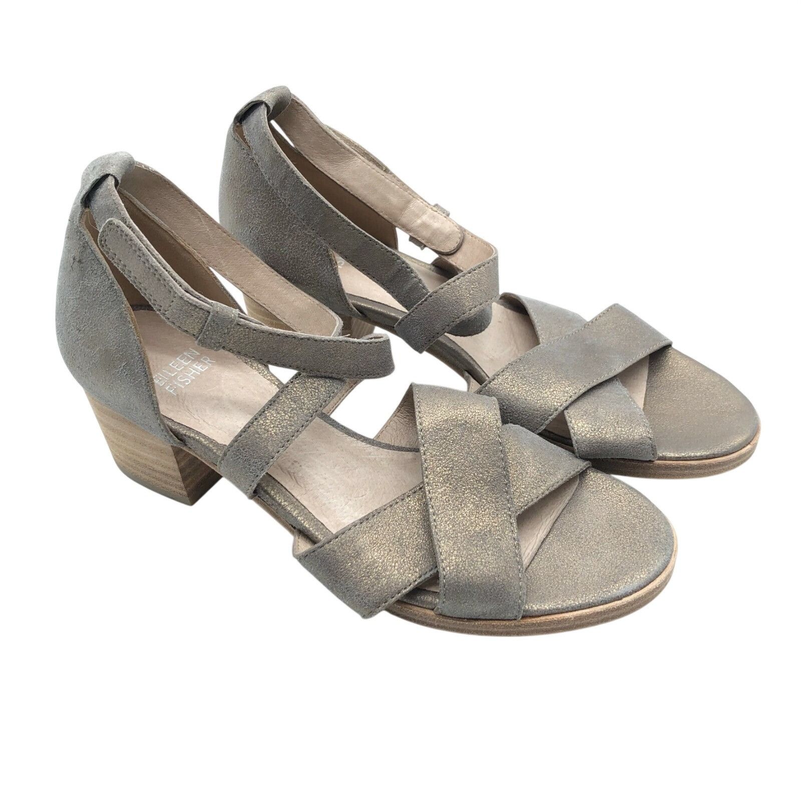Eileen Fisher Eileen Fisher Womens Sandals Block Heel Leather Metallic Gra Size US 6.5 / IT 36.5 - 1 Thumbnail