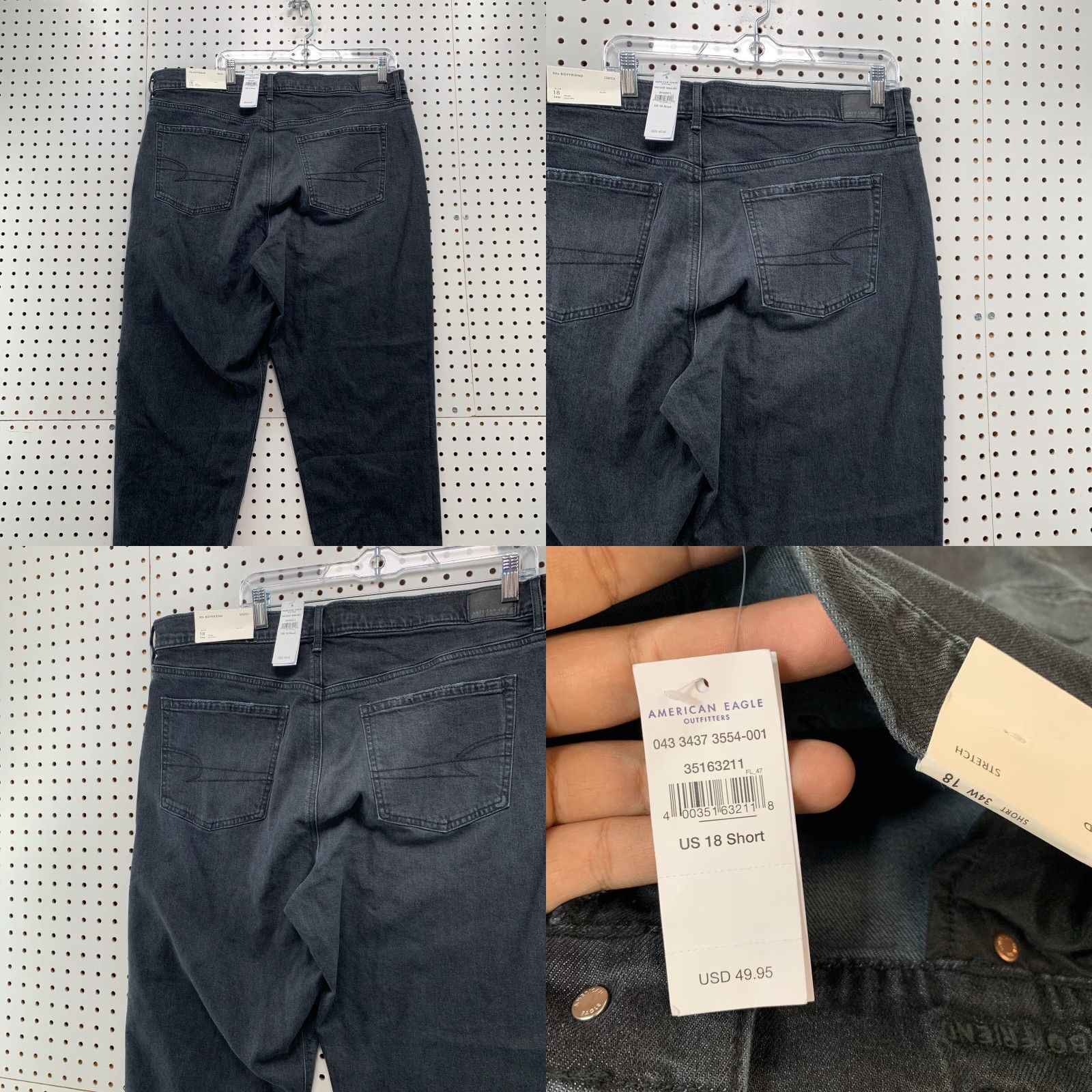 VINTAGE American Eagle Boyfriend Black Jeans 90s Womens 18 Stretch High Rise 38x25