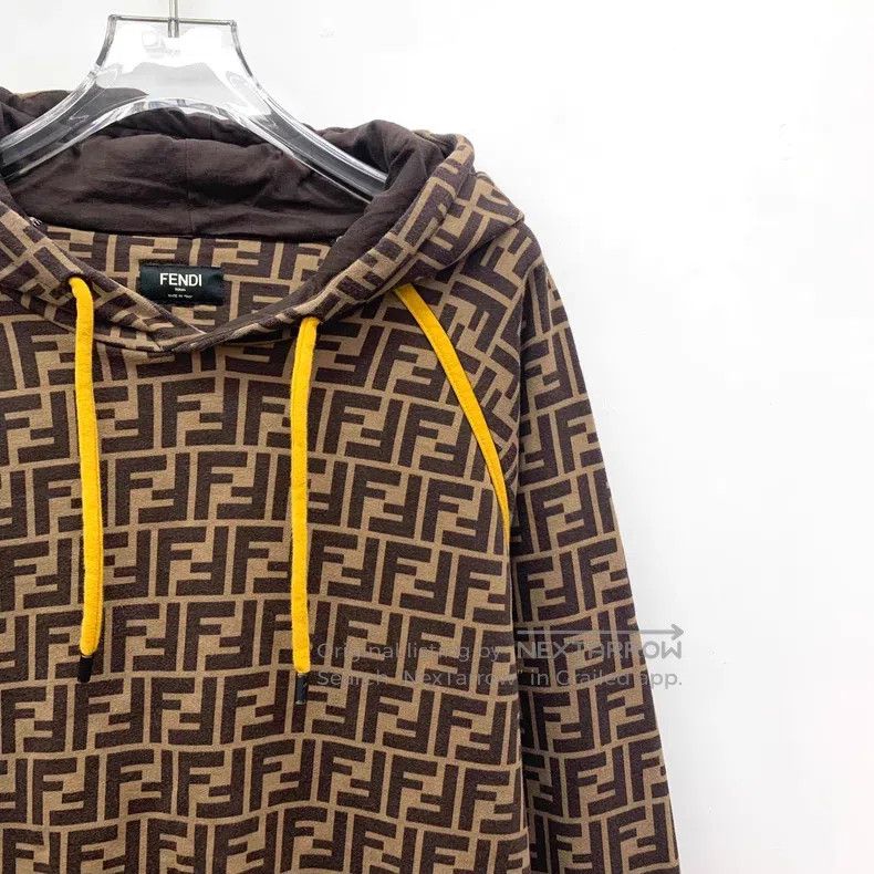Fendi Fendi Brown Logo Fleur-de-lis Print Cotton Hooded Drawstri Size US S / EU 44-46 / 1 - 3 Thumbnail