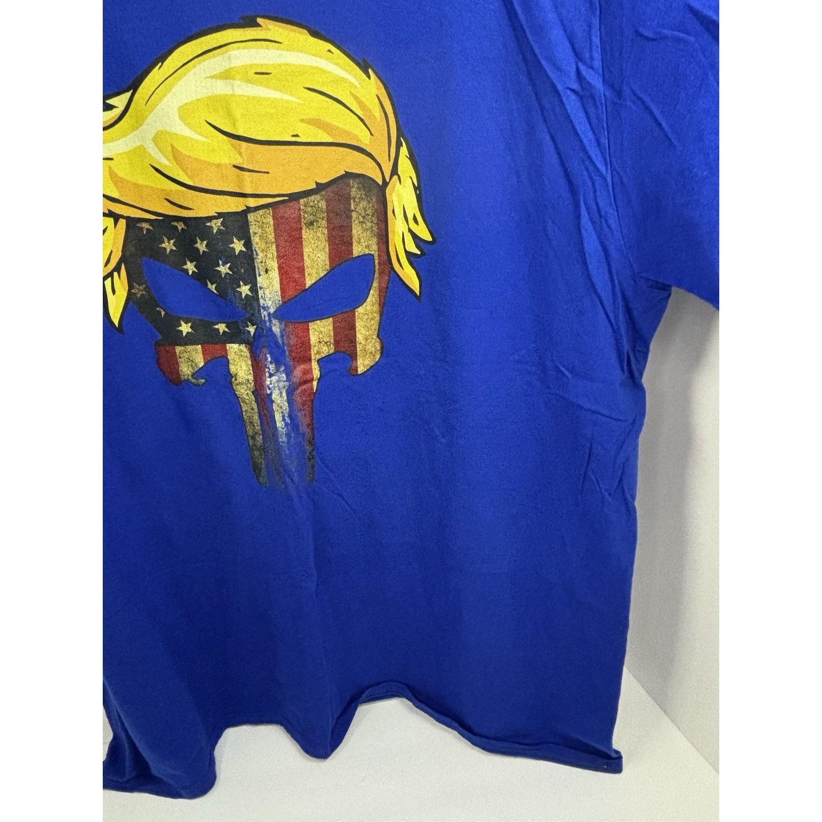 The Unbranded Brand Trump Punisher Skull Tee 2XL Blue USA Flag Hair Graphic Size US XXL / EU 58 / 5 - 9 Thumbnail