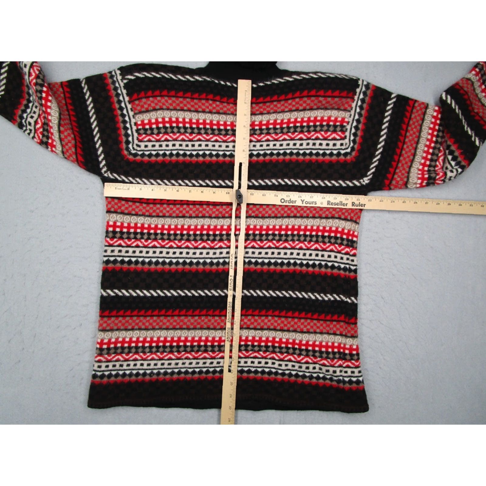 Vintage Vintage Valerie Stevens Women's Sweater Large Petite Knitted Turtleneck Wool Lambswool Red Geometric 90s Casual Size L / US 10 / IT 46 - 6 Thumbnail