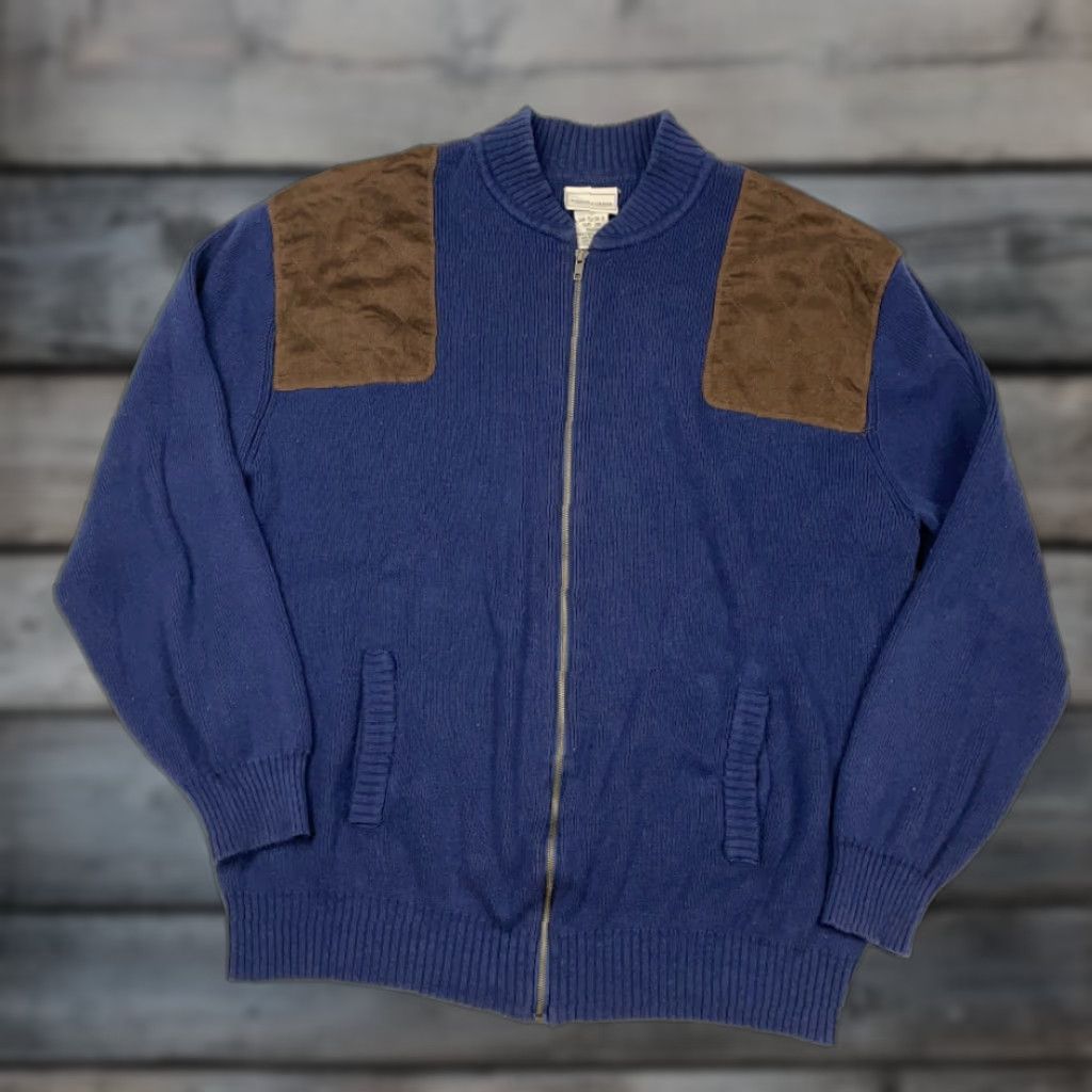 Vintage Boulder Creek Navy Blue Full-Zip Sweater Heavyweight Faux Suede Patches 2XL Size US XXL / EU 58 / 5 - 1 Thumbnail