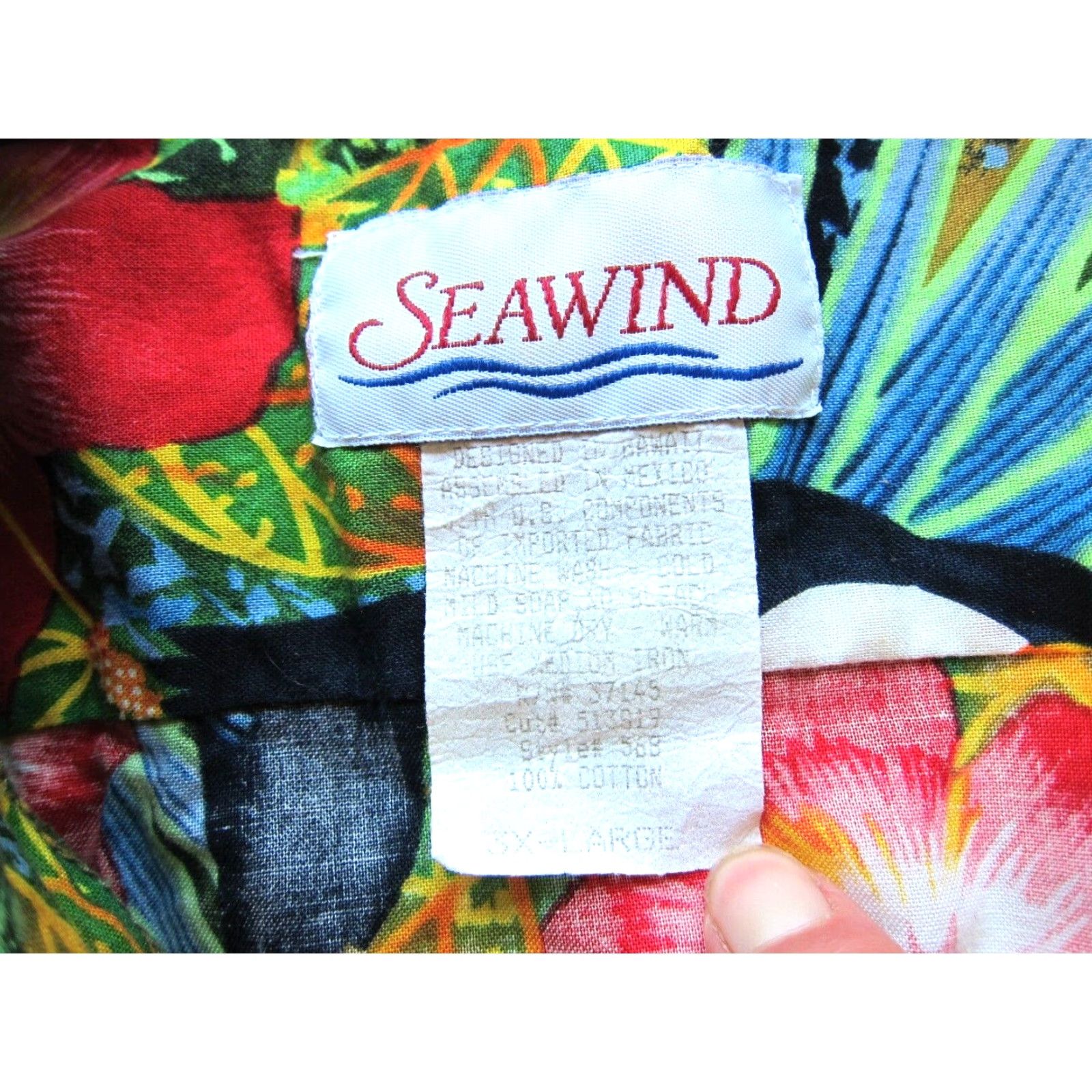 Vintage Vtg Seawind Shirt 3X Hawaiian Short Sleeve Cotton Red Green Floral Toucan Bird Mens Size US XXL / EU 58 / 5 - 5 Thumbnail