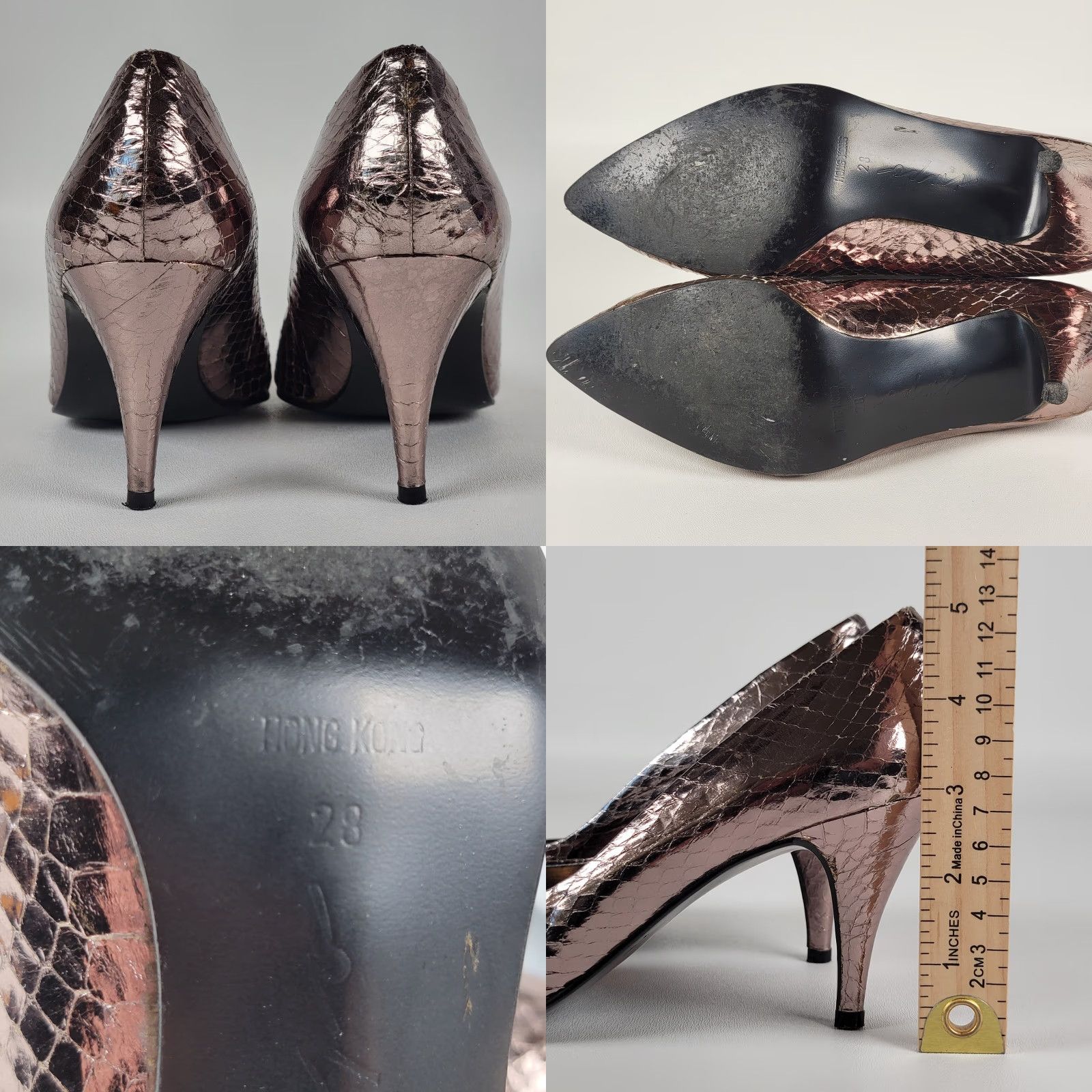 Vintage Vintage Women's Pumps Leather Heel Bronze Snake Print Pointed Toe Slip On 7B High Heel 3-3.9in - Brand Vintage Shoes Womens Size US 7 / IT 37 - 8 Thumbnail