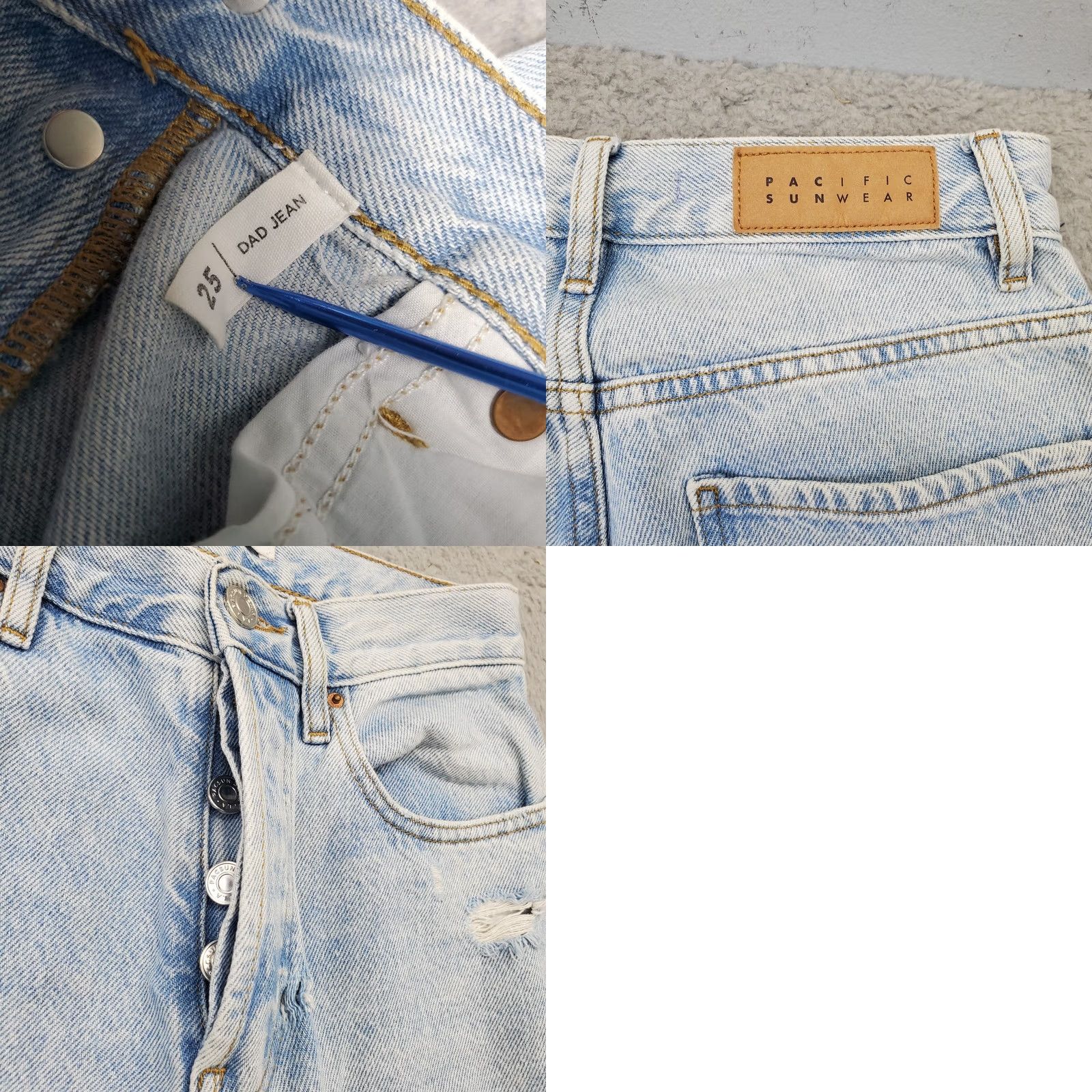 Pacsun PacSun Straight Jeans Womens 25 Blue Denim Stretch Comfort Distressed Button Fly Jeans Size 42" / US 20 - 8 Thumbnail