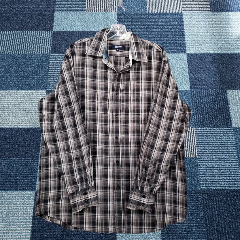 Vintage Bogari Button Down Shirt Mens Large Gray Plaid Long Sleeve Cotton Blend Size US L / EU 52-54 / 3 - 1 Thumbnail