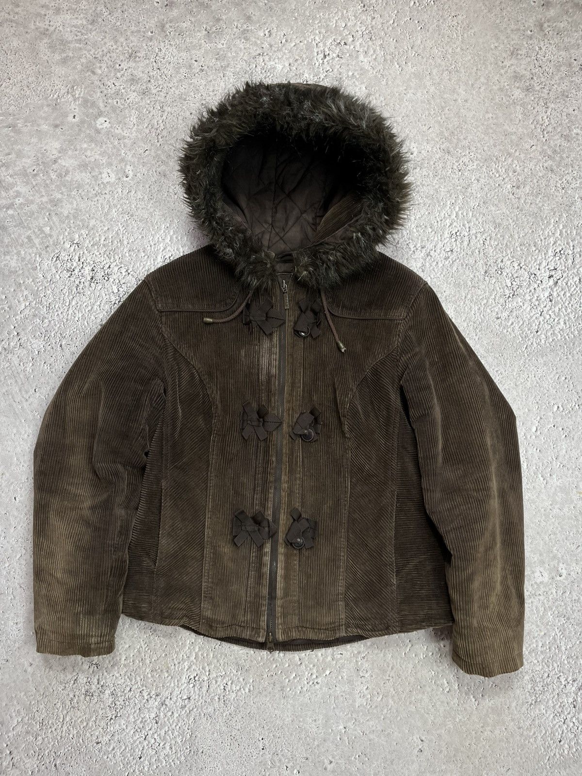 Other Y2K Corduroy Faux Fur Hood Jacket Duffle Style Coat Size M Size US M / EU 48-50 / 2 - 1 Thumbnail