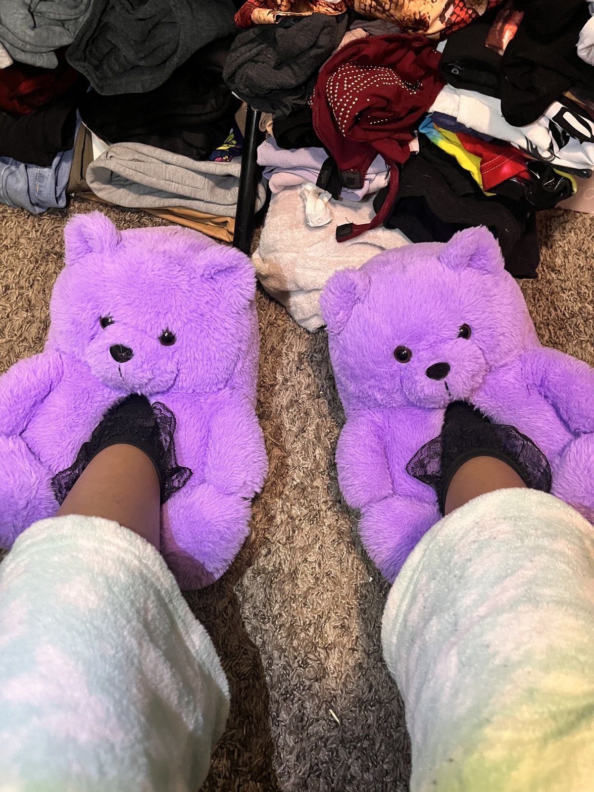 Other Purple Teddy Bear Plush Slippers – Cozy & Cute Size US 10 / IT 40 - 3 Thumbnail