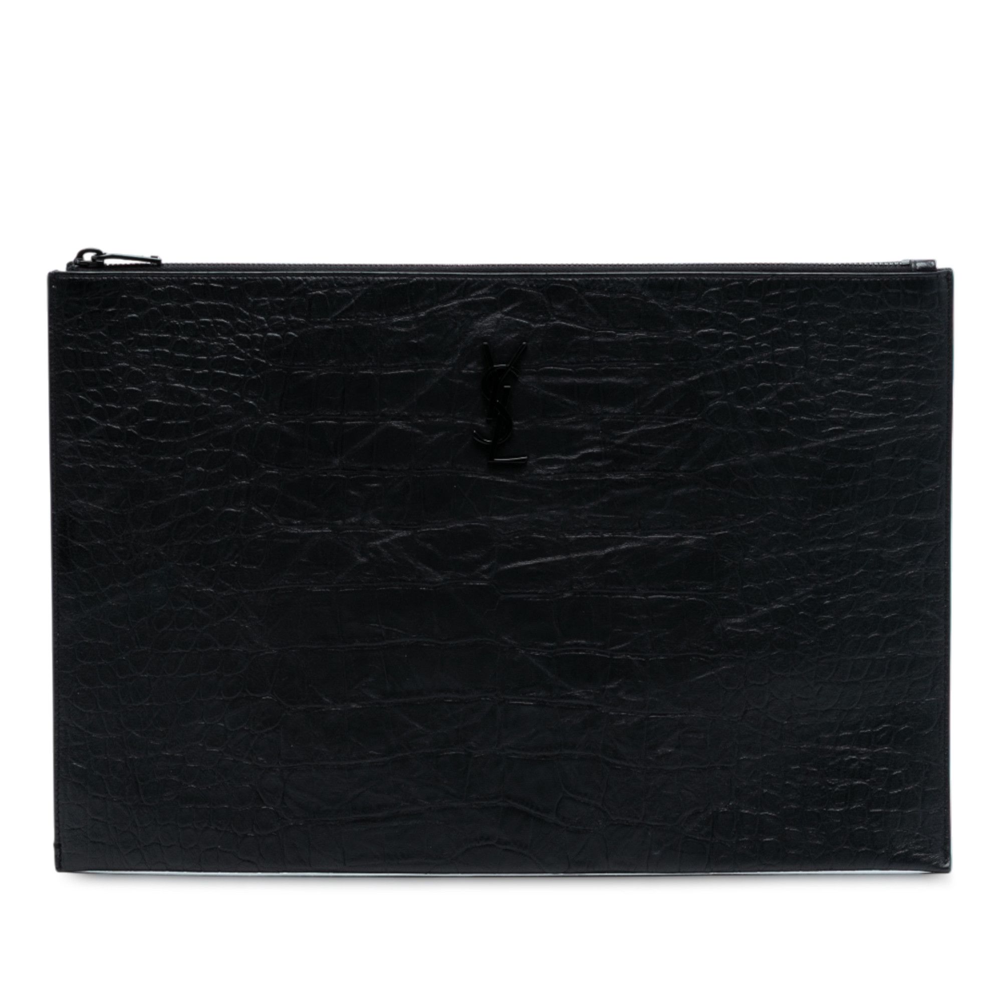 Yves Saint Laurent Yves Saint Laurent Croc Embossed Leather Monogram Clutch Size ONE SIZE - 1 Thumbnail