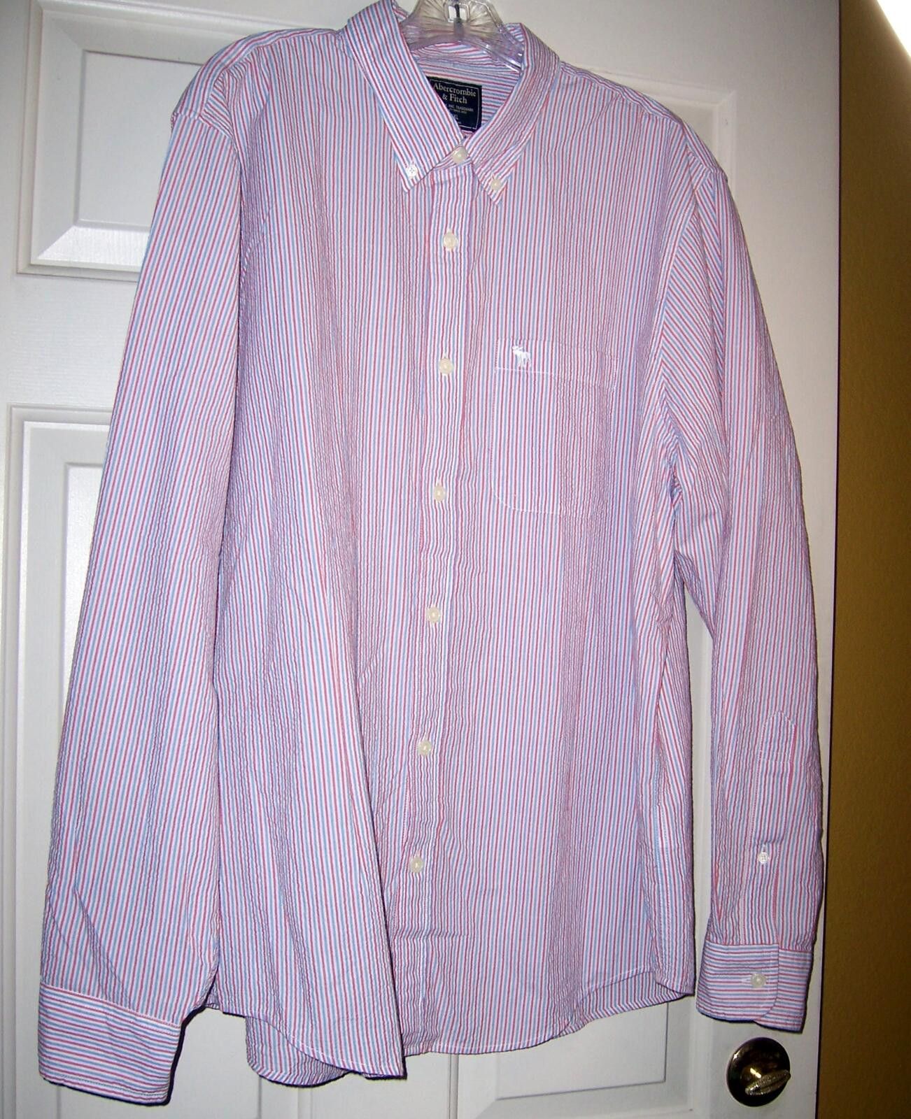 Abercrombie & Fitch Abercrombie & Fitch Striped Seersucker Shirt Red/Blue - XXL Size US XXL / EU 58 / 5 - 1 Thumbnail
