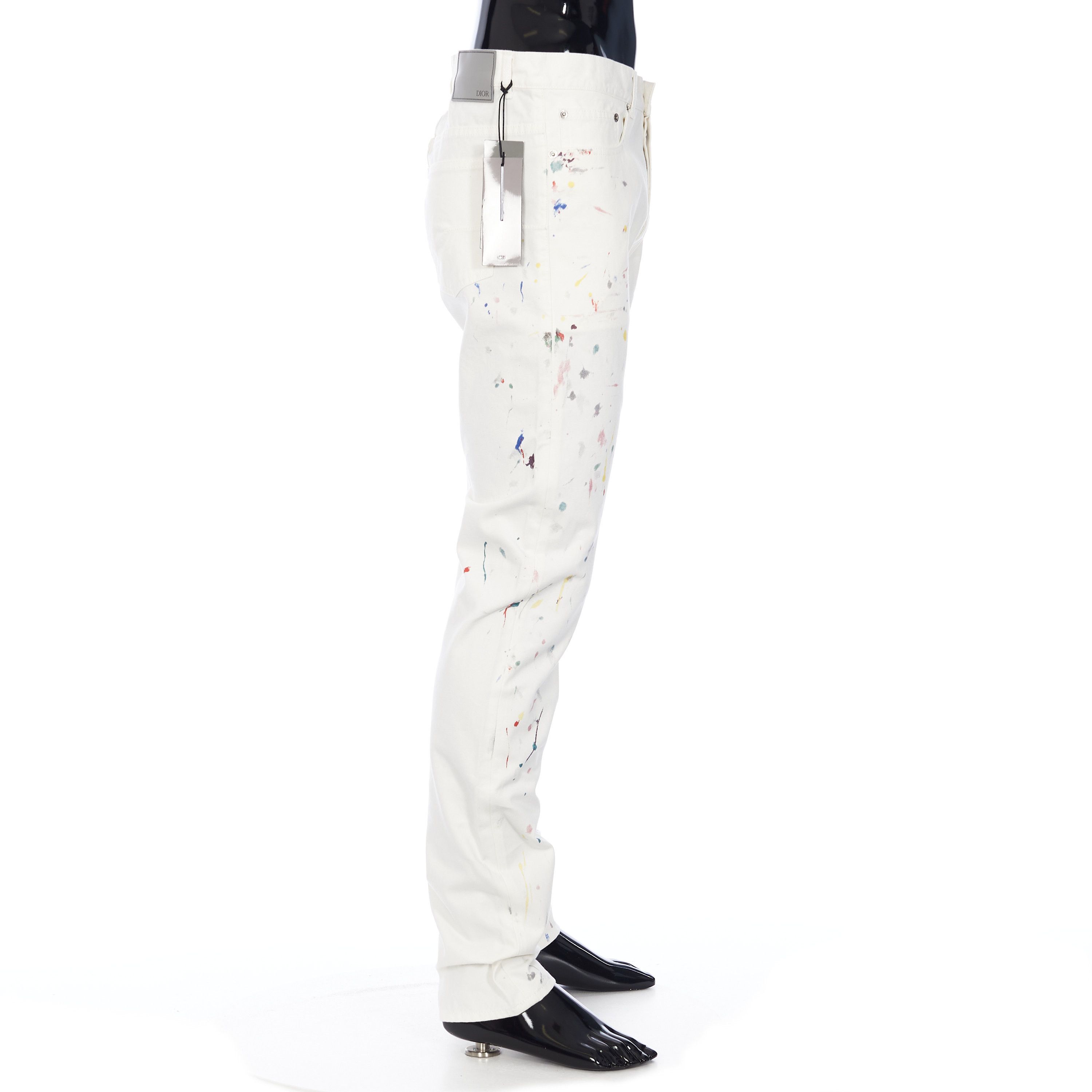 Dior Slimfit Jeans In White Cotton Denim with Paint Print Size US 32 / EU 48 - 7 Thumbnail
