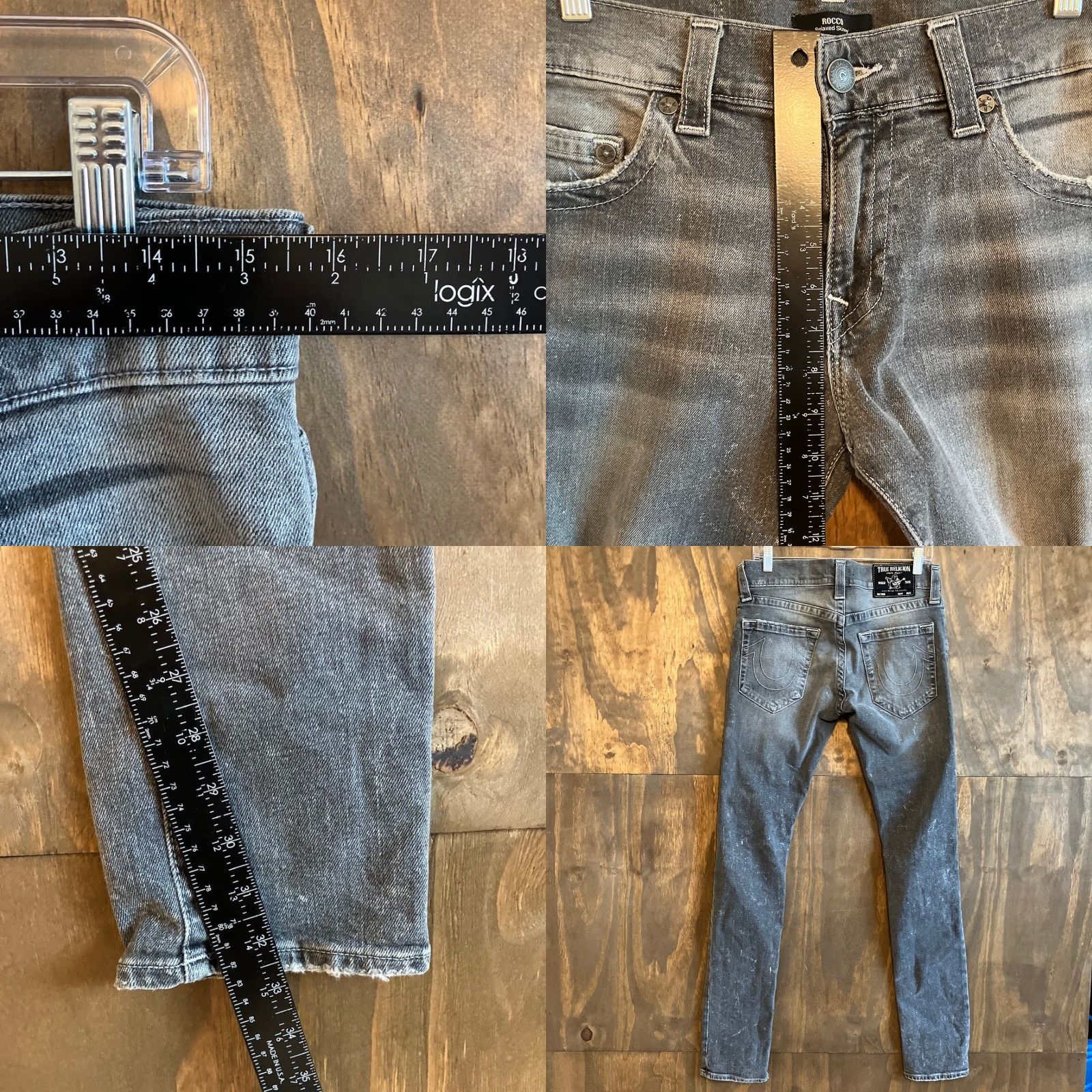 True Religion VINTAGE True Religion Jeans Gray Wash Rocco Relaxed Skinny Distressed Stretch 29 Mens Cotton Spandex Charcoal Wash 5-Pocket Size US 29 - 8 Thumbnail