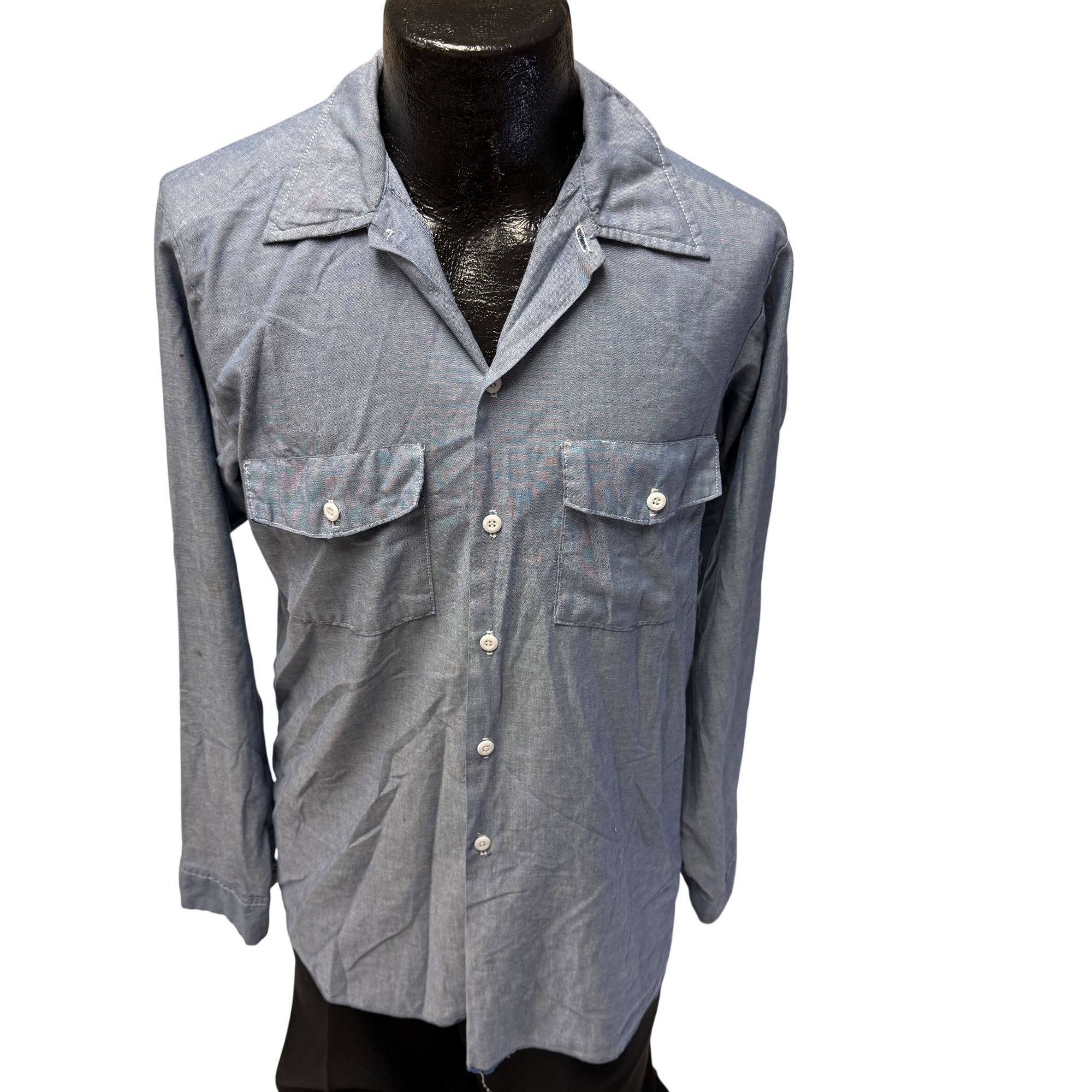 Dickies Vtg Dickies CHAMBRAY Mechanic WORK Shop 50/50 Chore Shirt Size US L / EU 52-54 / 3 - 1 Thumbnail