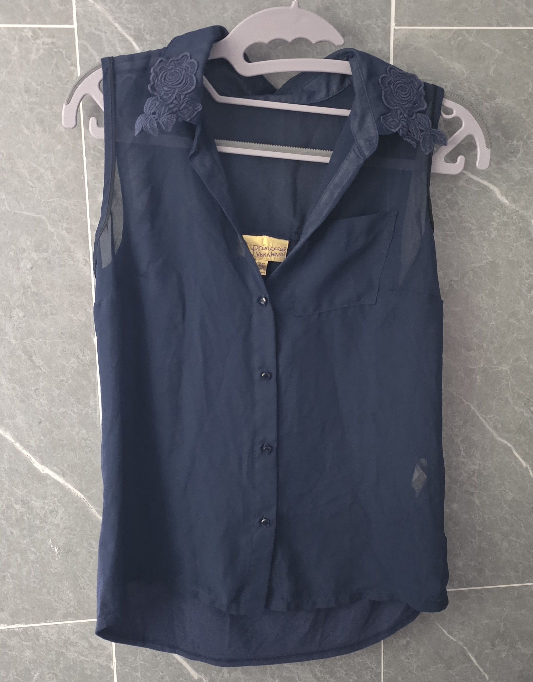 Vera Wang Princess Vera Wang Blue Tank Top Blouse Sheer Rose Collar XS Size XS / US 0-2 / IT 36-38 - 1 Thumbnail