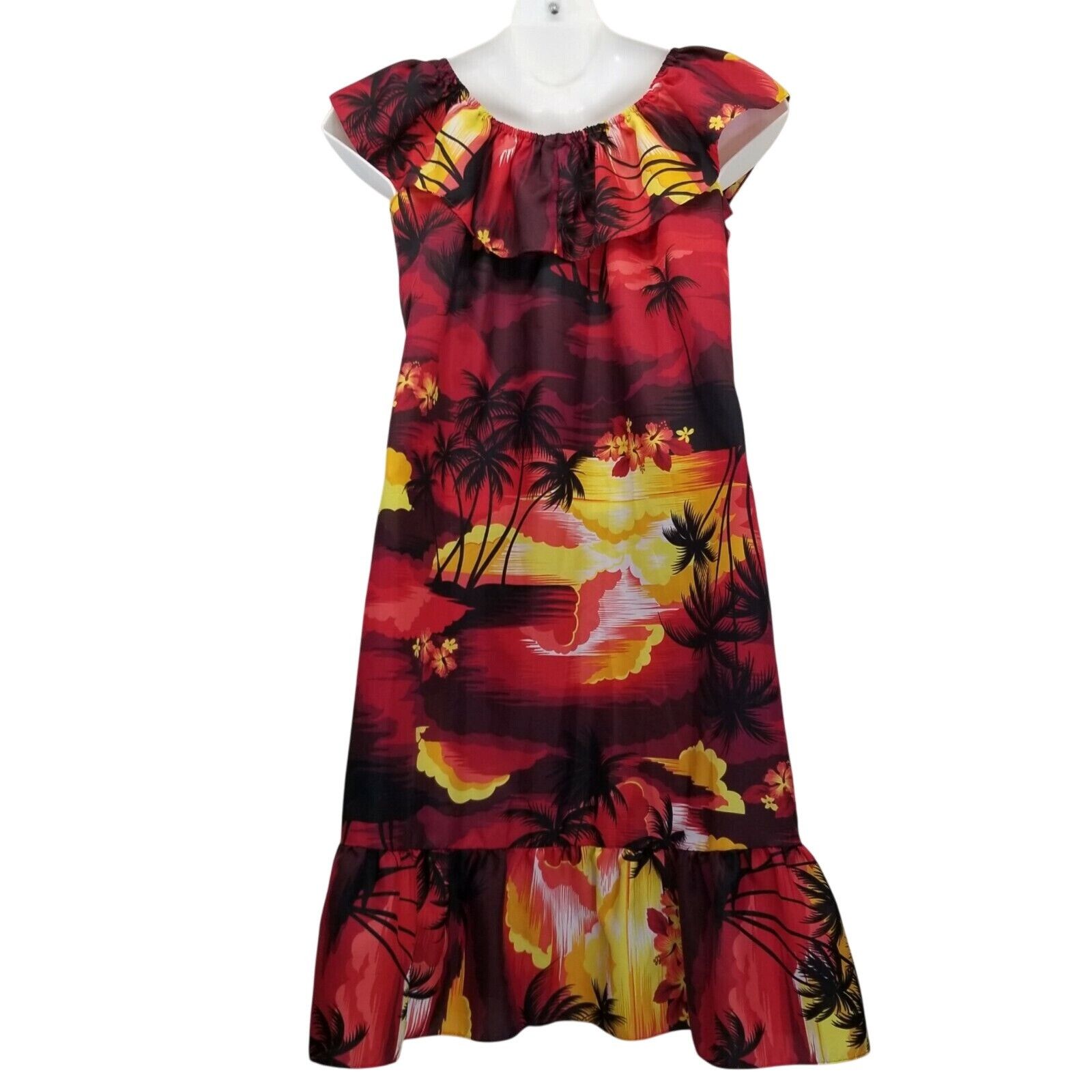 Vintage Helenas M Muu Muu Dress Traditional Hawaiian Red Yellow Suns Size M / US 6-8 / IT 42-44 - 2 Thumbnail