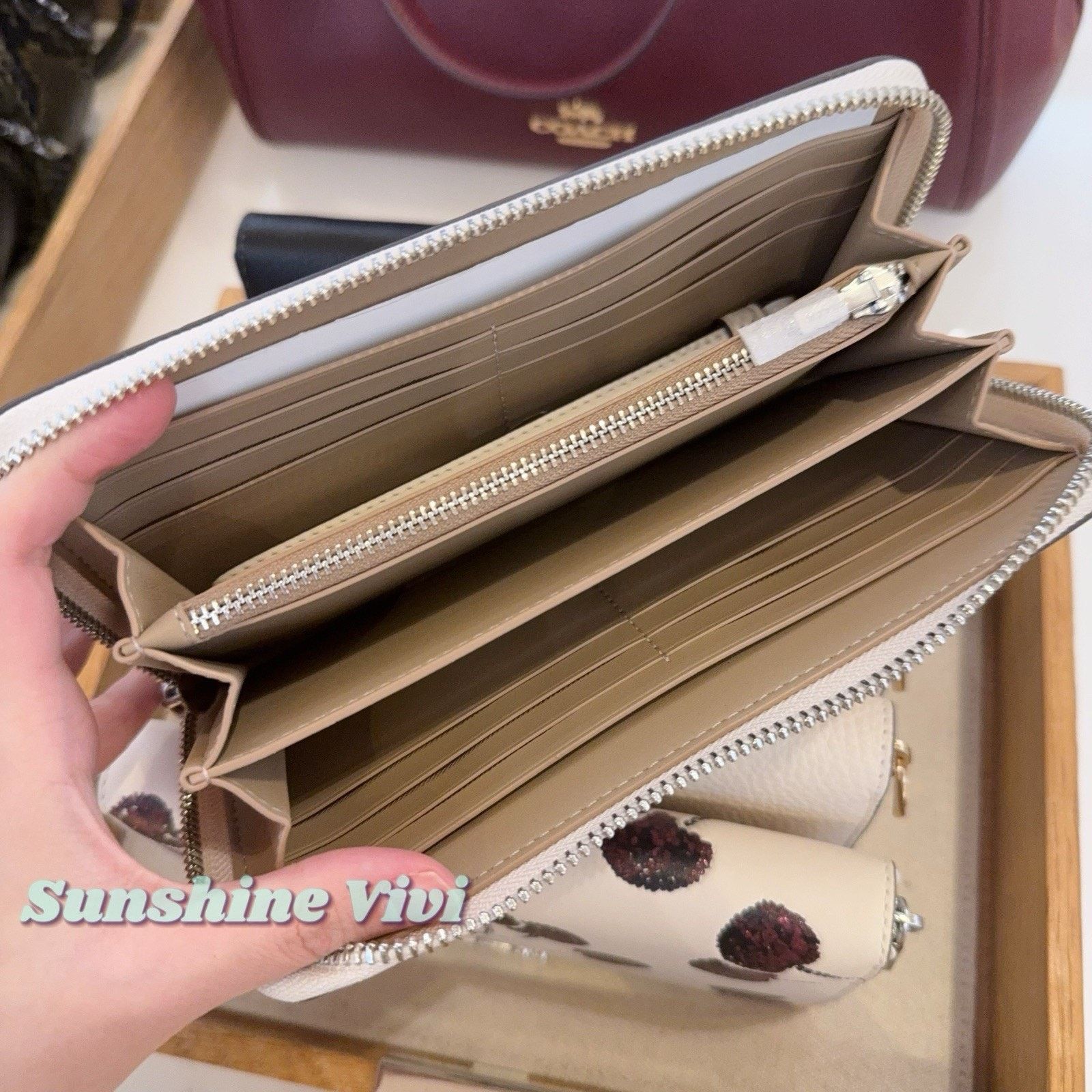 Coach NWT Coach Long Zip Around Wallet Cherry CDE92 Silver CHALK Size ONE SIZE - 6 Thumbnail