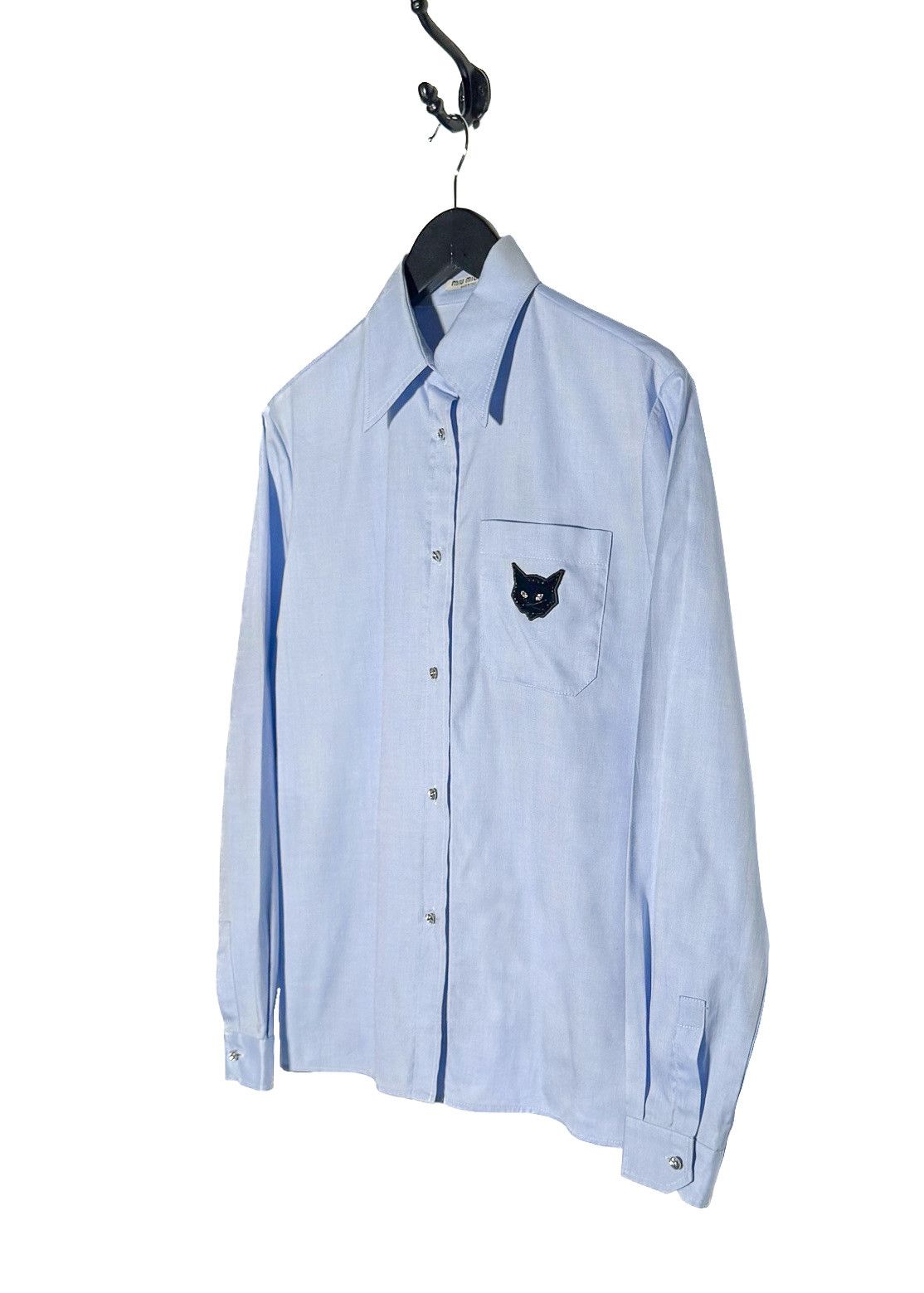 Miu Miu Miu Miu 2018 Blue Chambray Black Cat Embroidered Shirt Size XS / US 0-2 / IT 36-38 - 2 Thumbnail